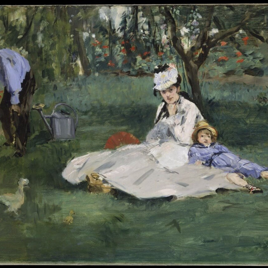The Monet Family in Their Garden at Argenteuil Painting - Meri Deewar 3 : 2 Horizontal Premium Wall Art Canvas by MeriDeewar