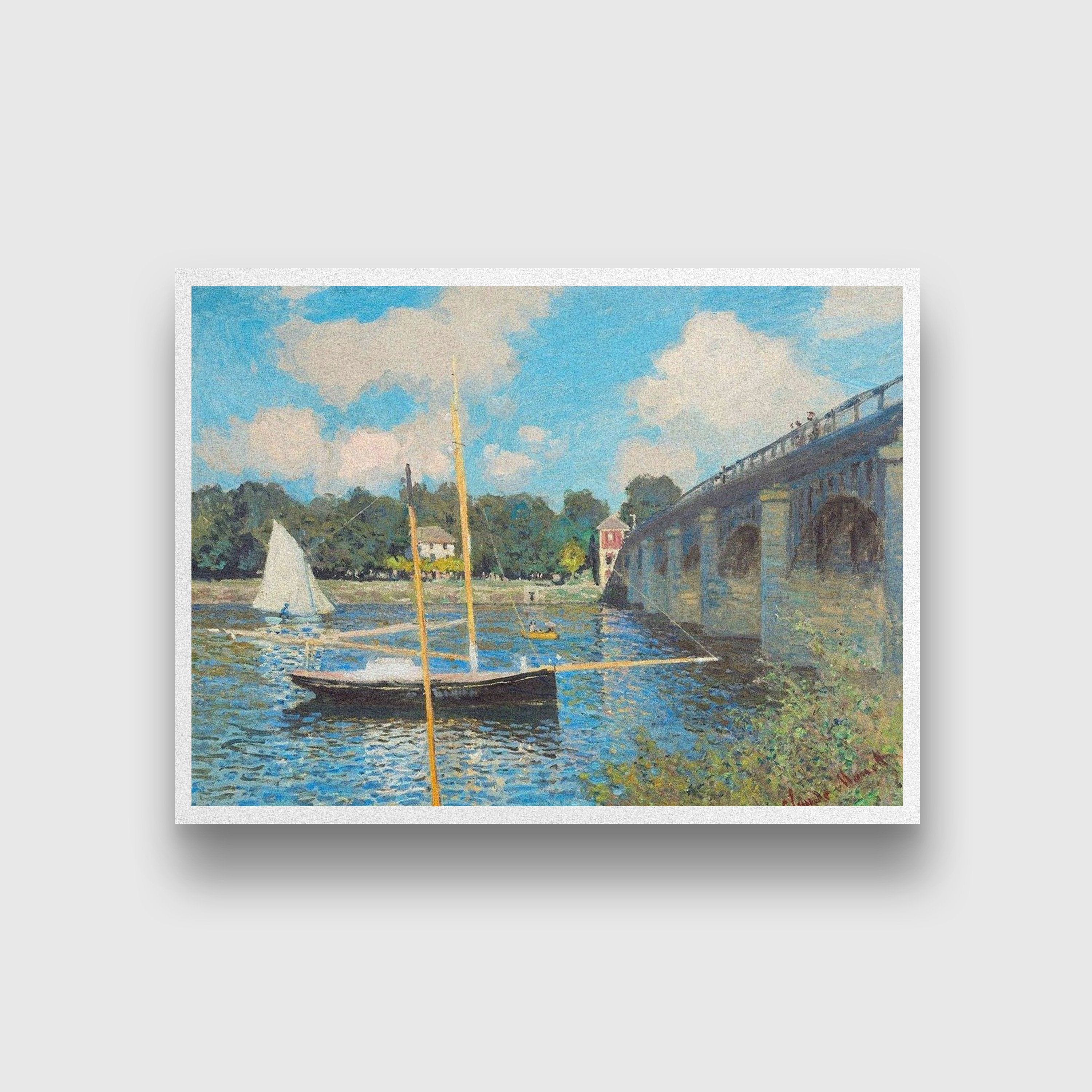 The Road Bridge At Argenteuil By Claude Monet Painting 4 : 3 Horizontal Premium Wall Art Canvas by MeriDeewar
