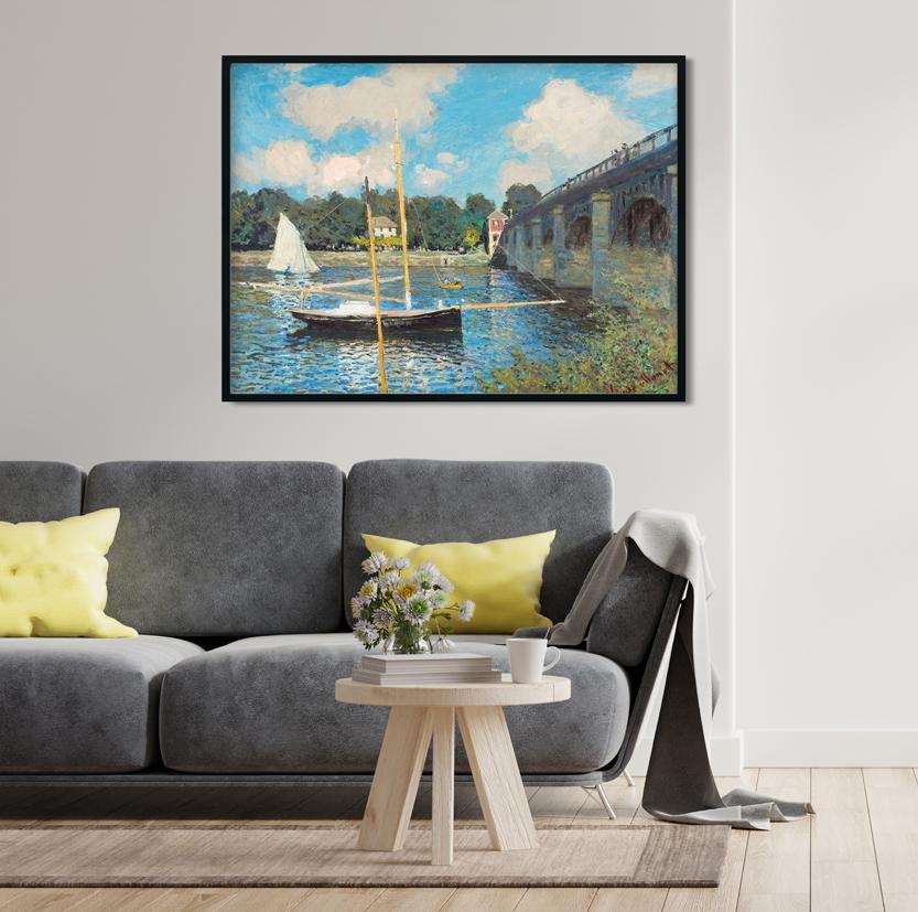 The Road Bridge At Argenteuil By Claude Monet Painting 4 : 3 Horizontal Premium Wall Art Canvas by MeriDeewar