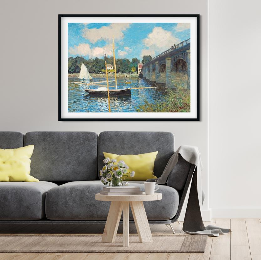 The Road Bridge At Argenteuil By Claude Monet Painting 4 : 3 Horizontal Premium Wall Art Canvas by MeriDeewar