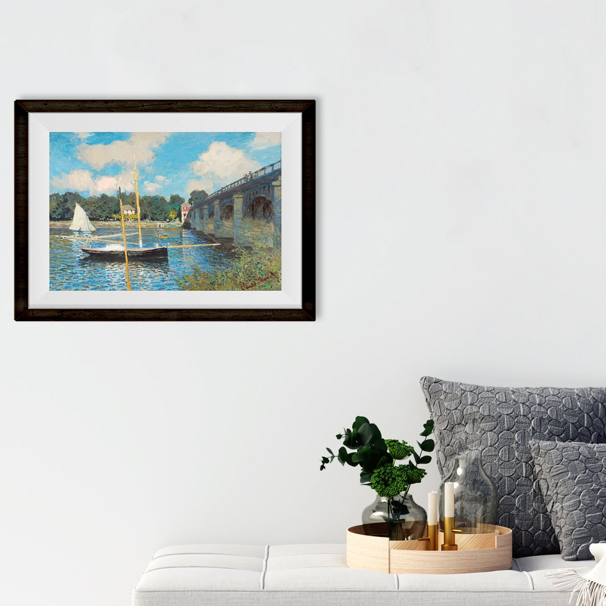 The Road Bridge At Argenteuil By Claude Monet Painting 4 : 3 Horizontal Premium Wall Art Canvas by MeriDeewar