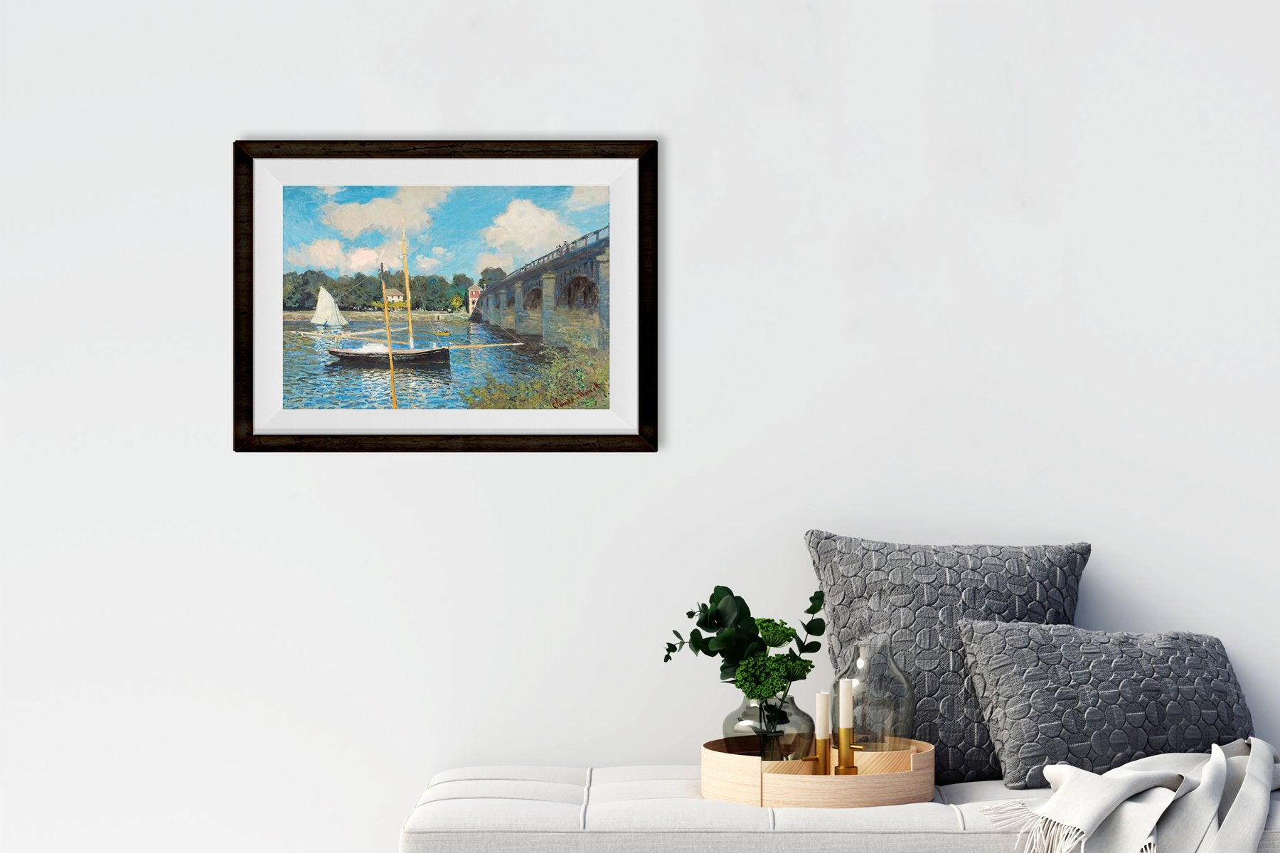 The Road Bridge At Argenteuil By Claude Monet Painting 4 : 3 Horizontal Premium Wall Art Canvas by MeriDeewar