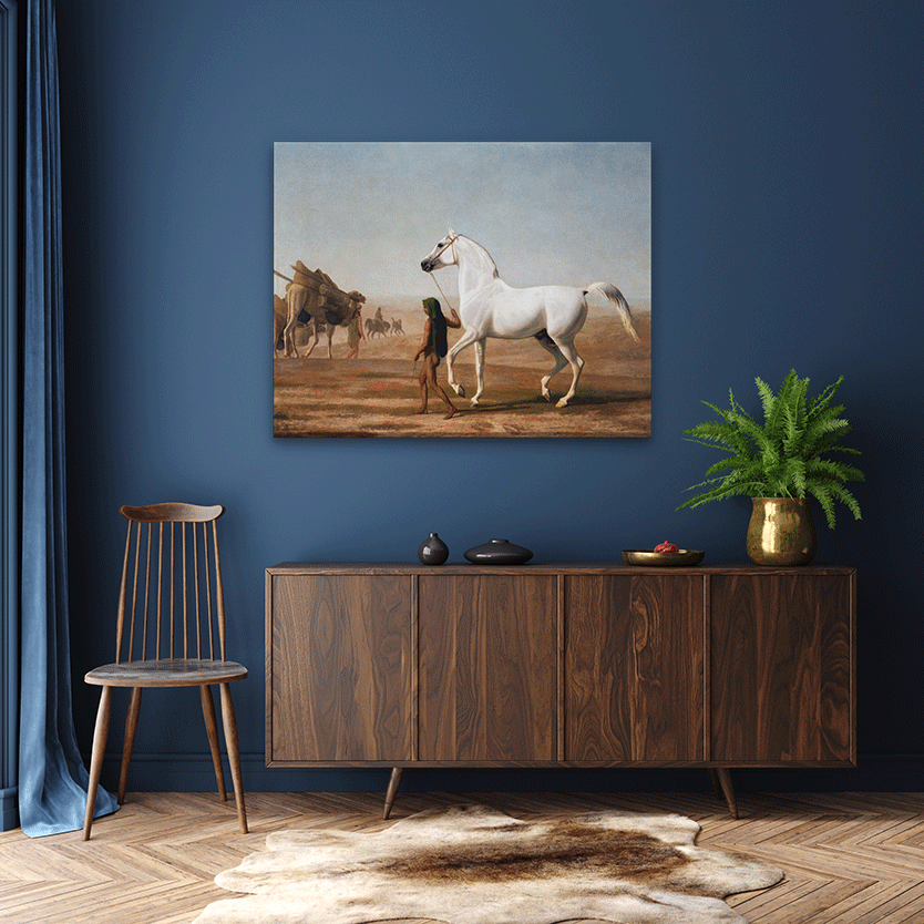 The Wellesley Grey Arabian Led through the Desert Painting 4 :5 Vertical Premium Wall Art Canvas by MeriDeewar