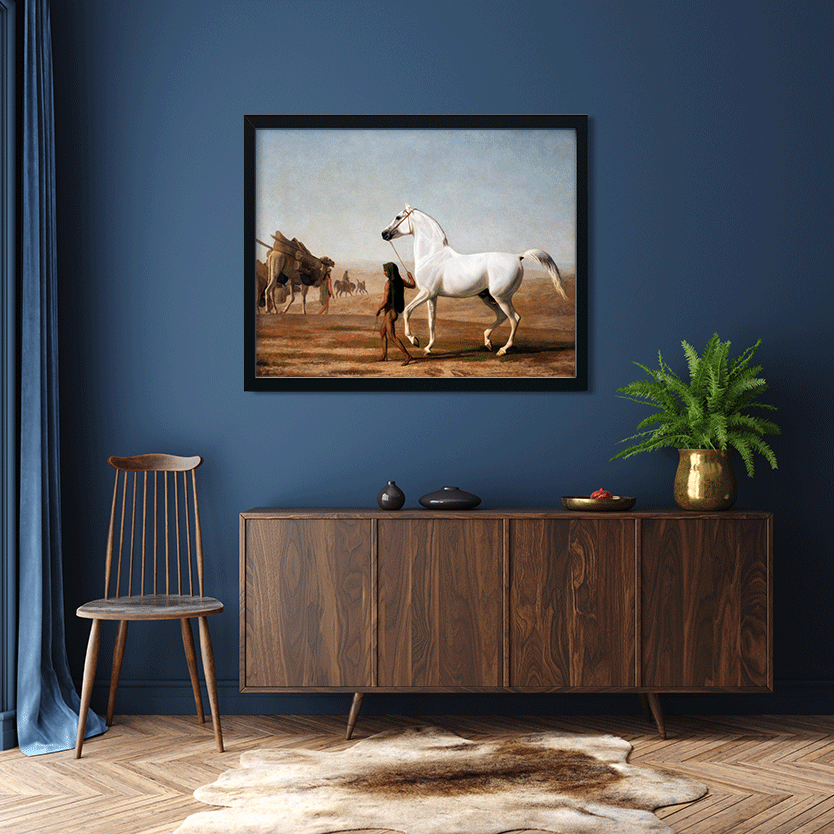 The Wellesley Grey Arabian Led through the Desert Painting 4 :5 Vertical Premium Wall Art Canvas by MeriDeewar