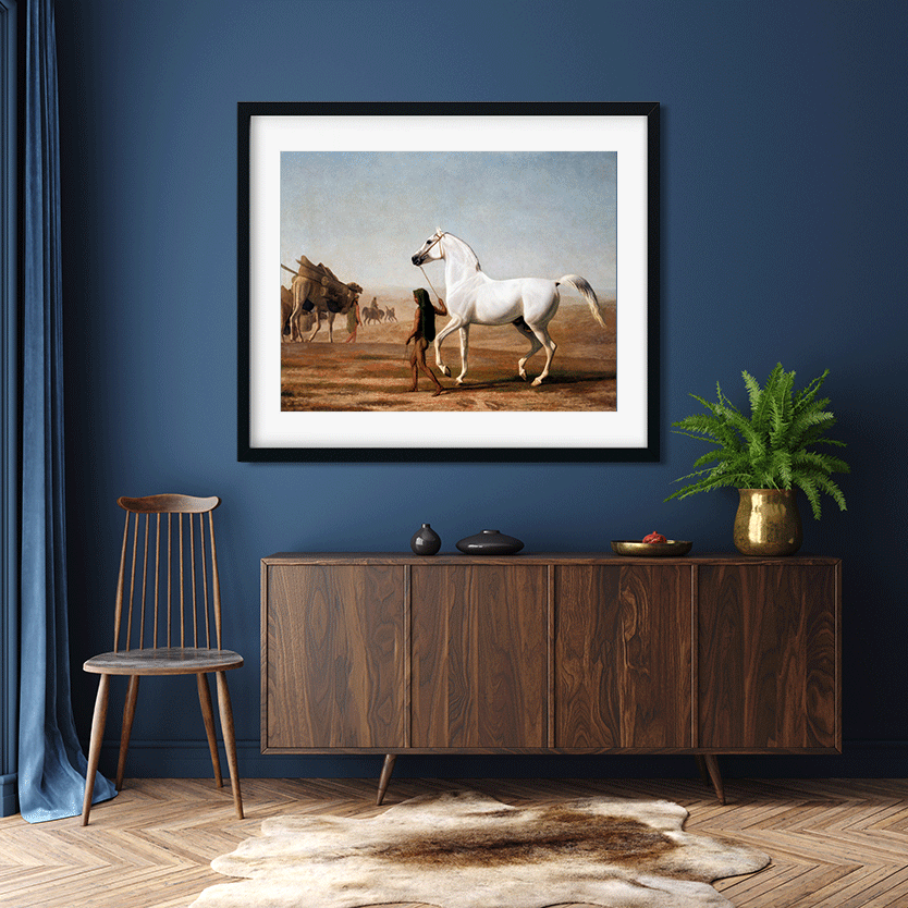 The Wellesley Grey Arabian Led through the Desert Painting 4 :5 Vertical Premium Wall Art Canvas by MeriDeewar
