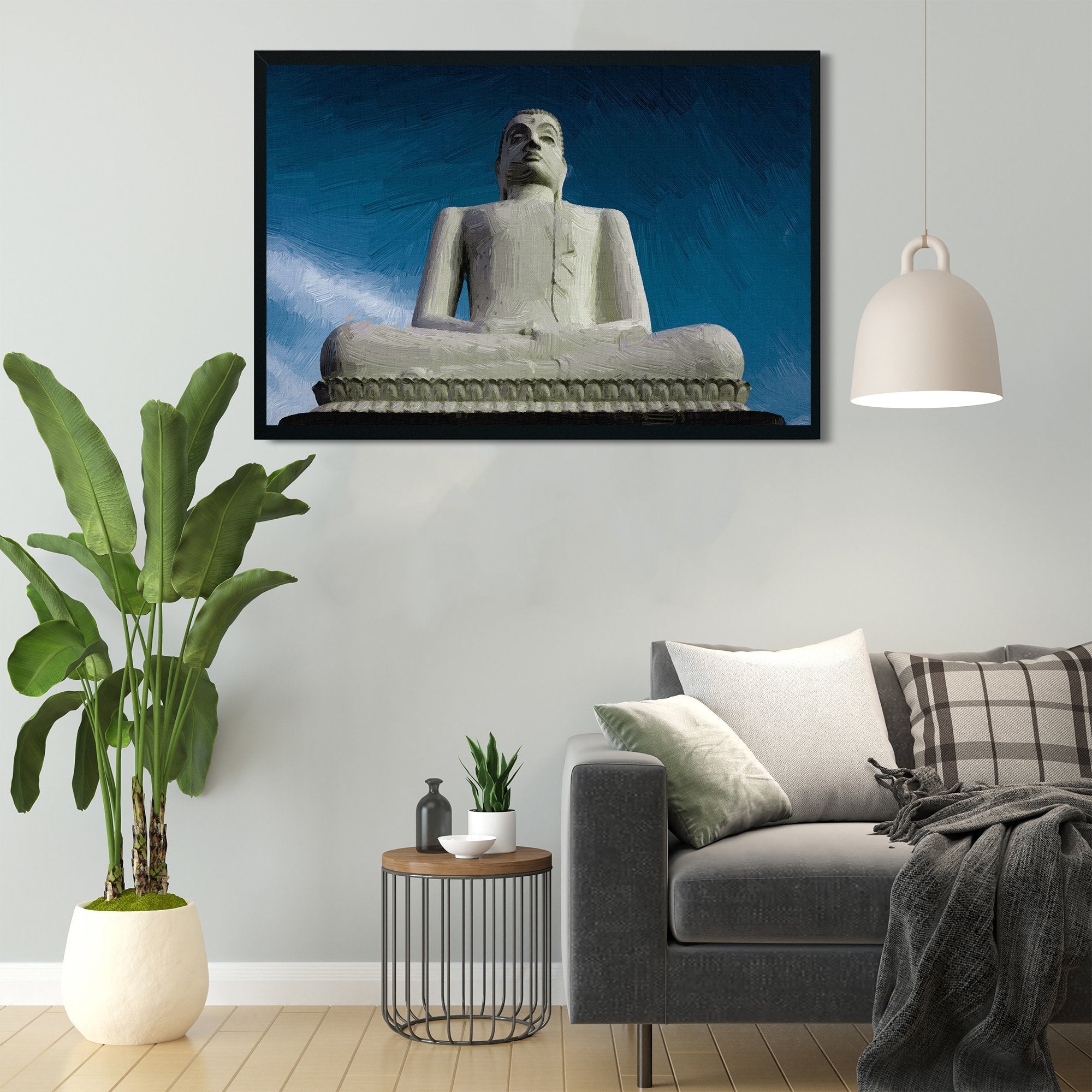 The White Stone Buddha Statue painting - Meri Deewar 3 : 2 Horizontal Premium Wall Art Canvas by MeriDeewar