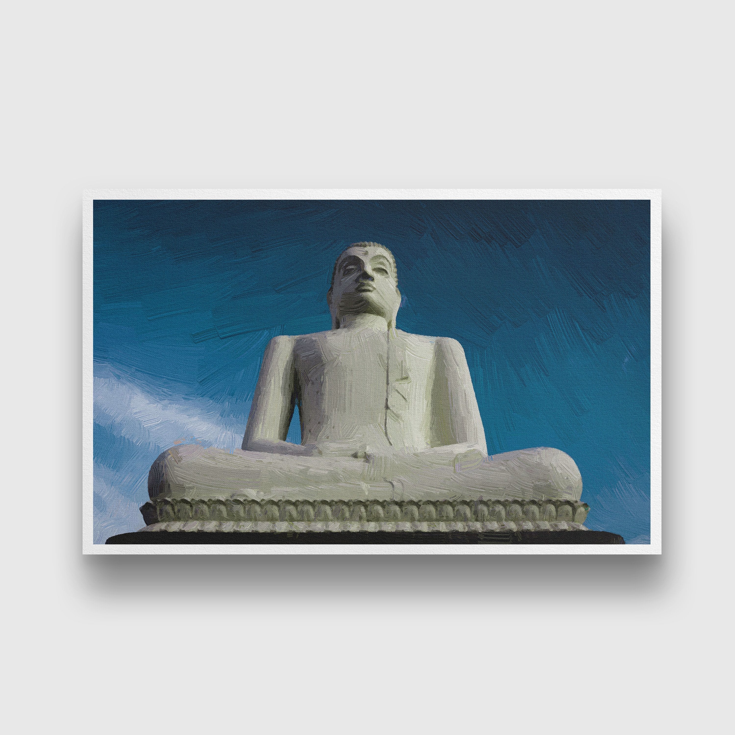 The White Stone Buddha Statue painting - Meri Deewar 3 : 2 Horizontal Premium Wall Art Canvas by MeriDeewar