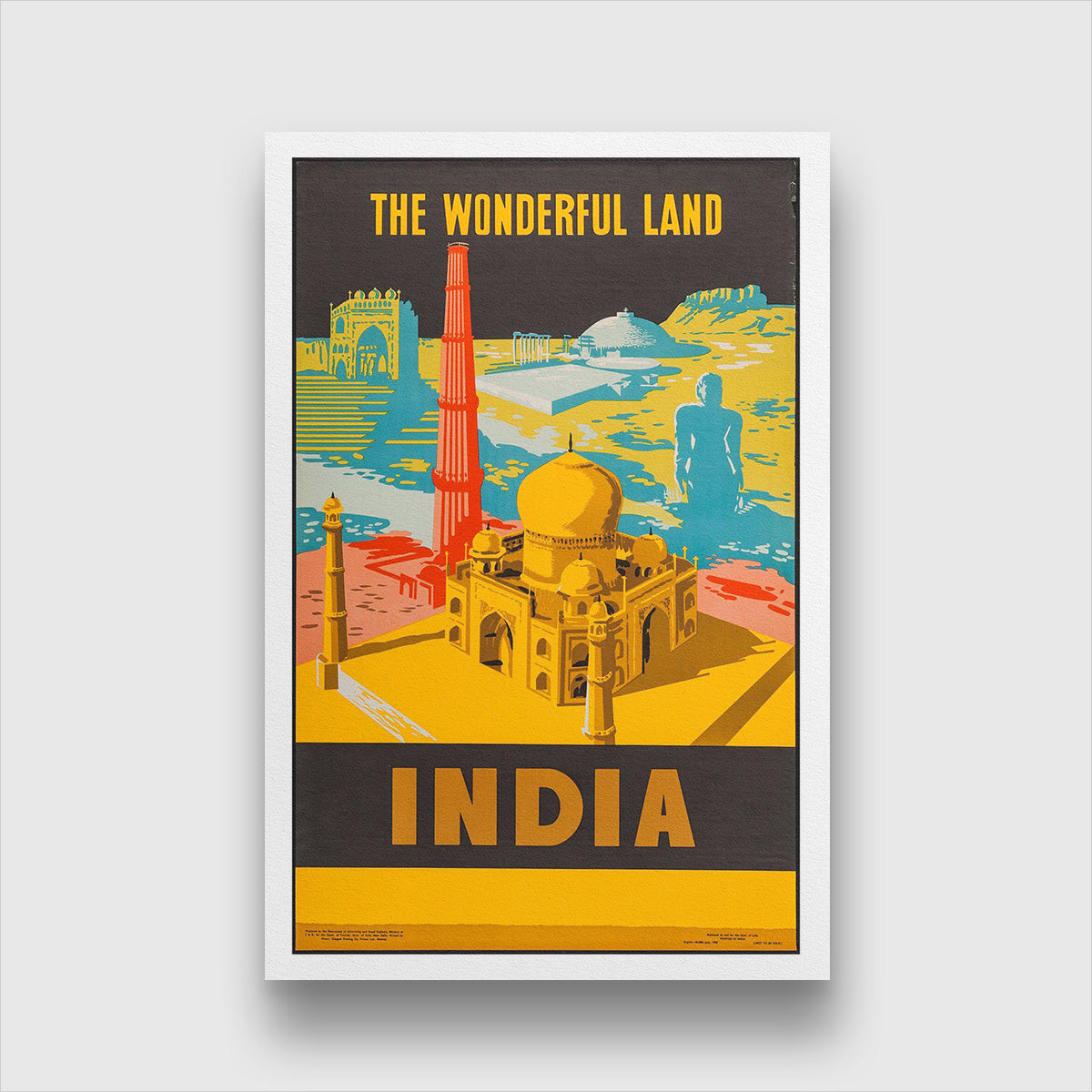 The Wonderful Land Taj Mahal Vintage Poster 2 : 3 Vertical Premium Wall Art Canvas by MeriDeewar