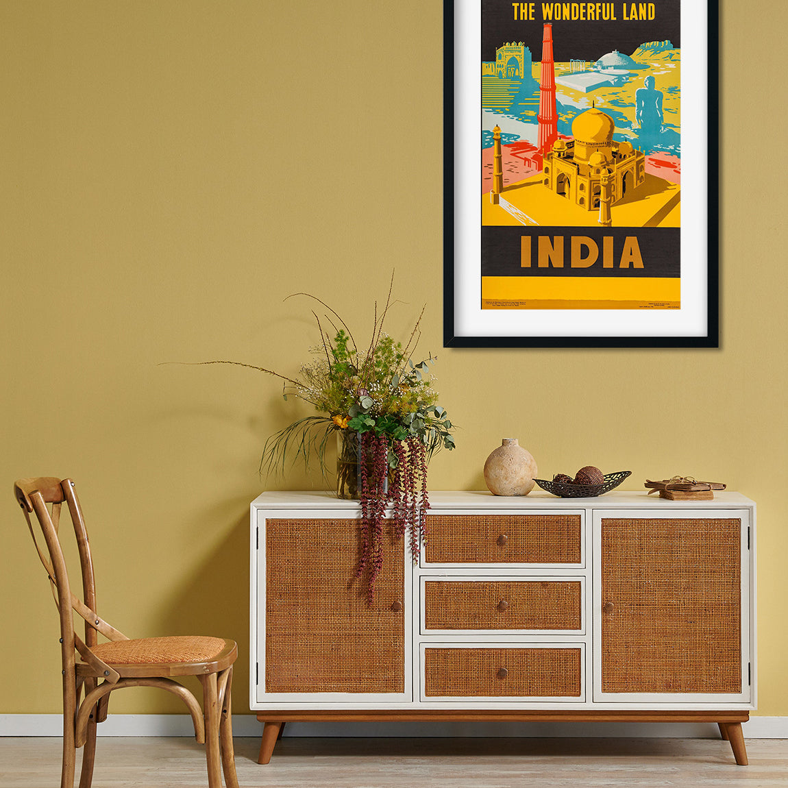 The Wonderful Land Taj Mahal Vintage Poster 2 : 3 Vertical Premium Wall Art Canvas by MeriDeewar