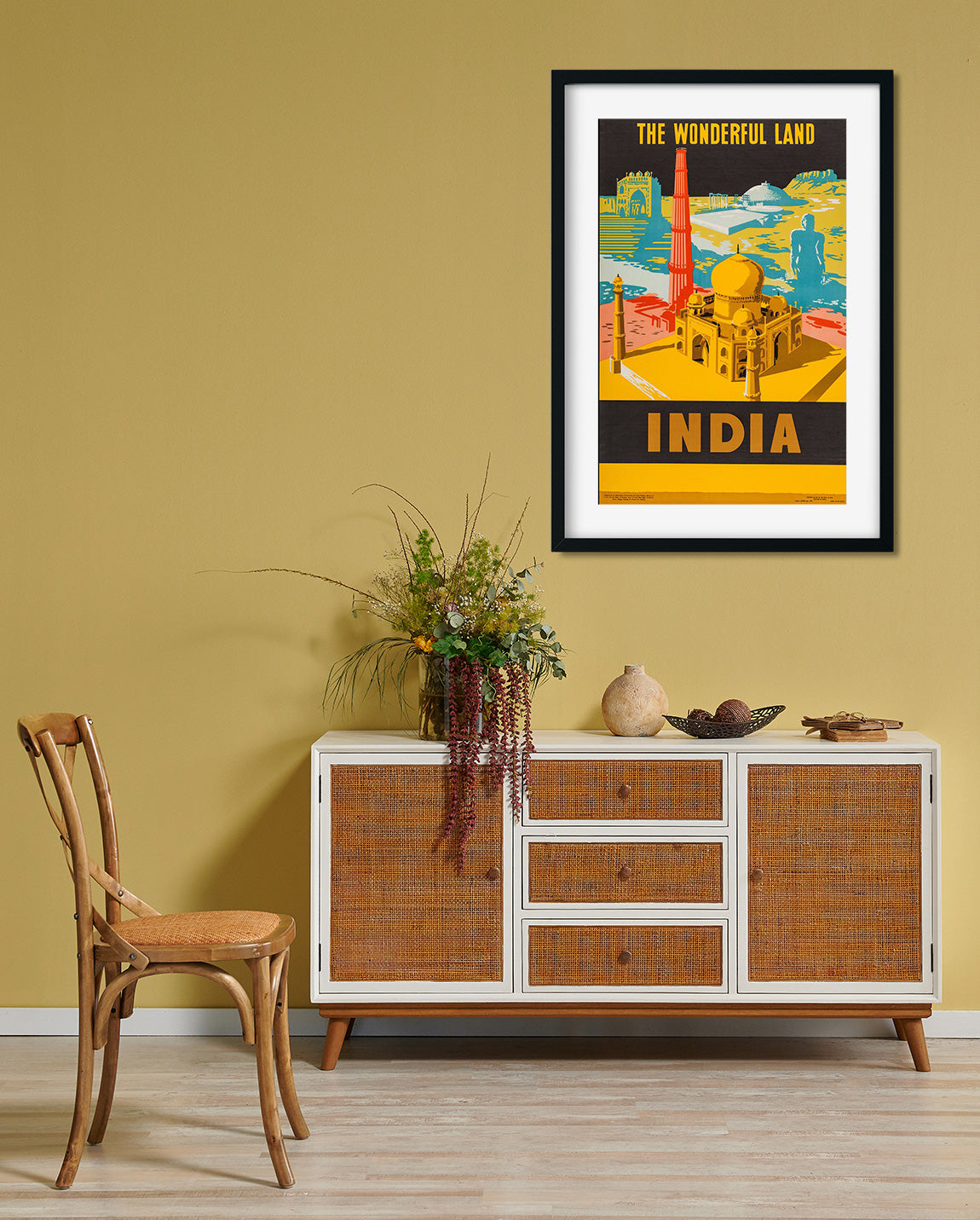 The Wonderful Land Taj Mahal Vintage Poster 2 : 3 Vertical Premium Wall Art Canvas by MeriDeewar
