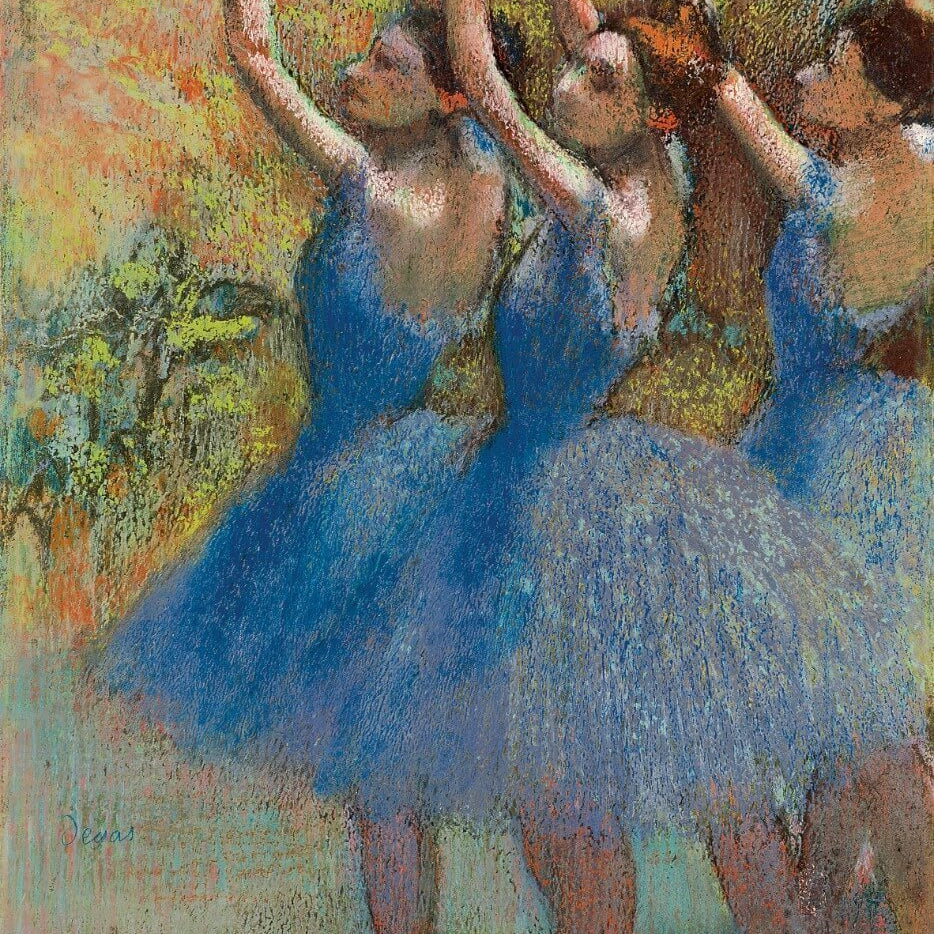 Three Dancers In Blue Skirts Painting - Meri Deewar 2 : 3 Vertical Premium Wall Art Canvas by MeriDeewar