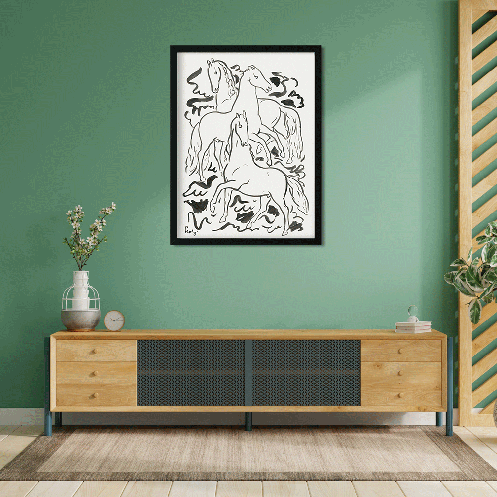 Three Horses Painting 3 : 4.2 Vertical Premium Wall Art Canvas by MeriDeewar