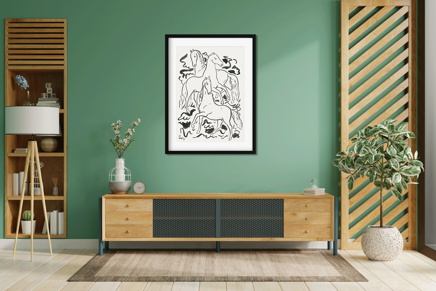 Three Horses Painting 3 : 4.2 Vertical Premium Wall Art Canvas by MeriDeewar