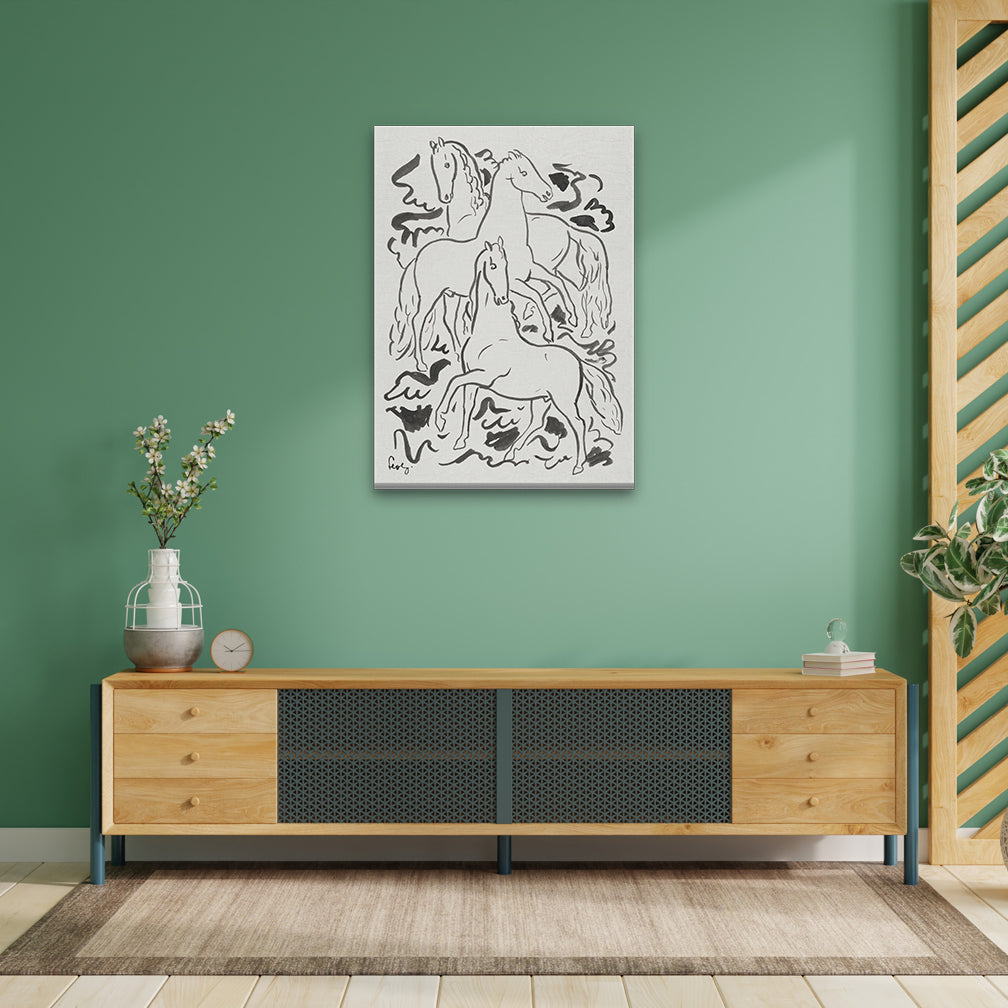 Three Horses Painting 3 : 4.2 Vertical Premium Wall Art Canvas by MeriDeewar