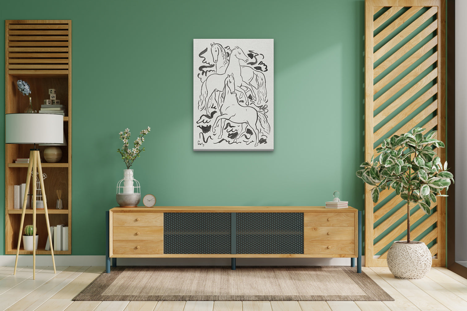 Three Horses Painting 3 : 4.2 Vertical Premium Wall Art Canvas by MeriDeewar