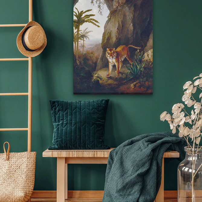 Tiger in a Cave Painting 3 : 4.2 Vertical Premium Wall Art Canvas by MeriDeewar