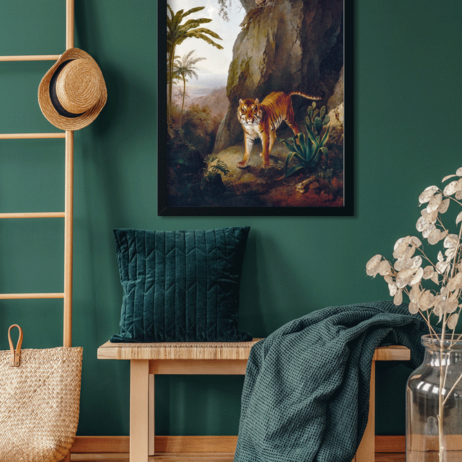 Tiger in a Cave Painting 3 : 4.2 Vertical Premium Wall Art Canvas by MeriDeewar