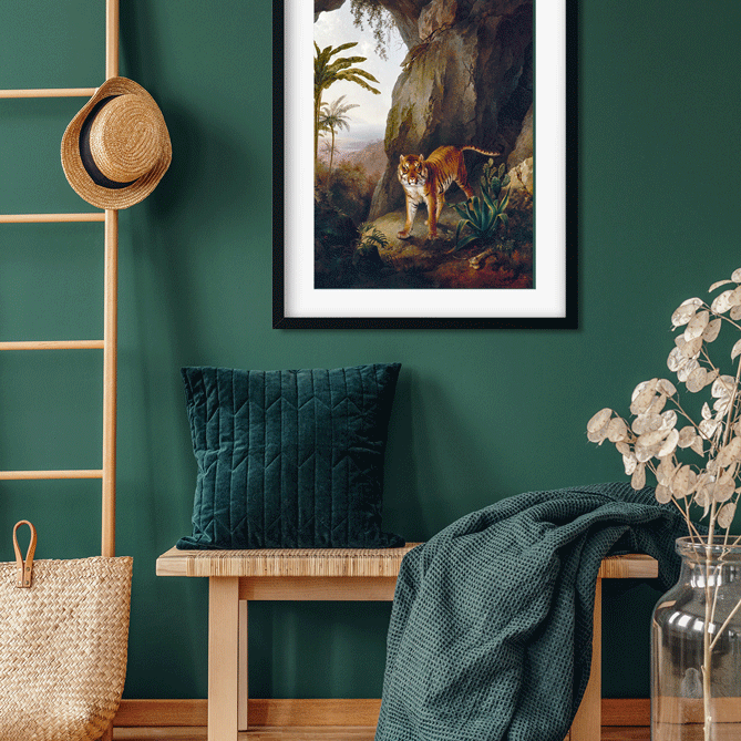 Tiger in a Cave Painting 3 : 4.2 Vertical Premium Wall Art Canvas by MeriDeewar