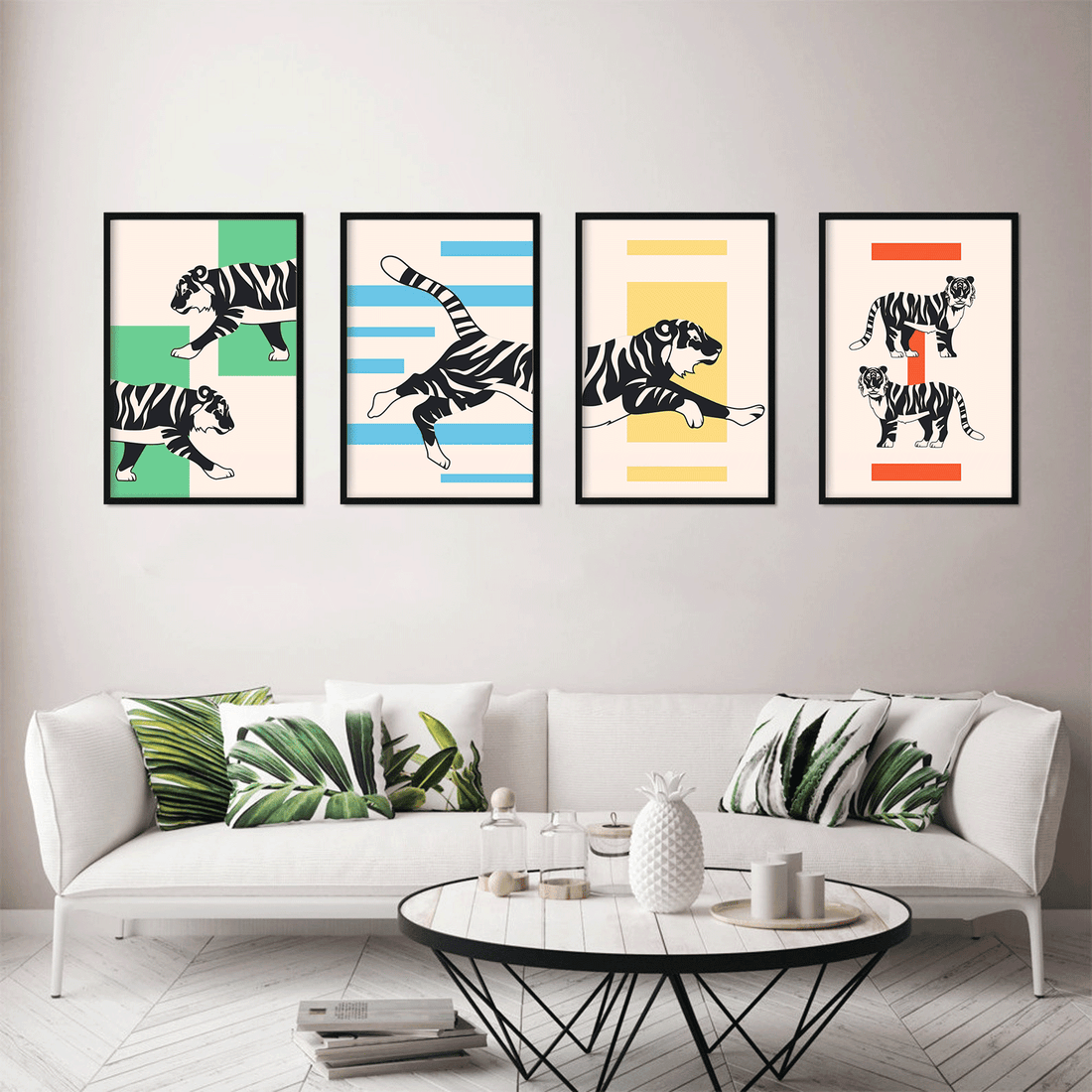 Tiger running sitting lying tiger flat design Painting 2 : 3 Vertical Premium Wall Art Canvas by MeriDeewar