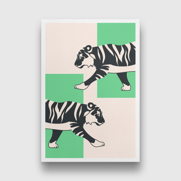 Tiger running sitting lying tiger flat design Painting 2 : 3 Vertical Premium Wall Art Canvas by MeriDeewar