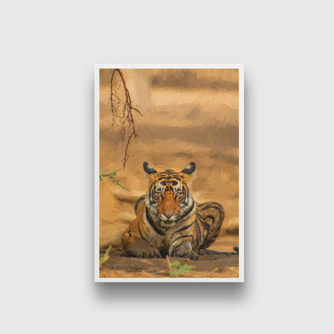 Tiger sitting in a forest Painting - Meri Deewar 2 : 3 Vertical Premium Wall Art Canvas by MeriDeewar
