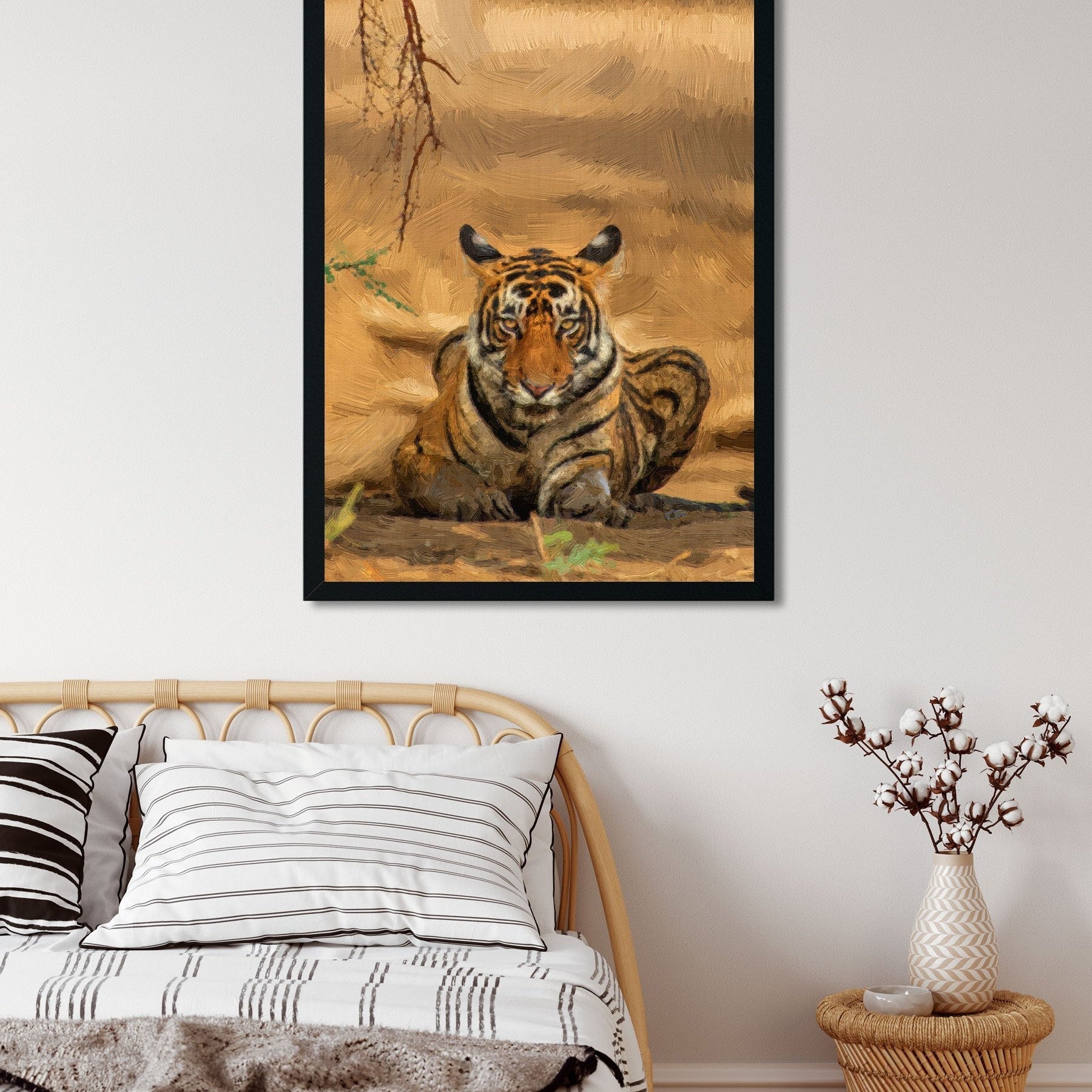 Tiger sitting in a forest Painting - Meri Deewar 2 : 3 Vertical Premium Wall Art Canvas by MeriDeewar