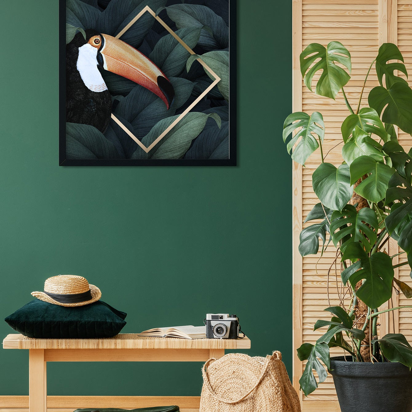 Toucan Rainforest Painting 1 : 1 Square Premium Wall Art Canvas by MeriDeewar