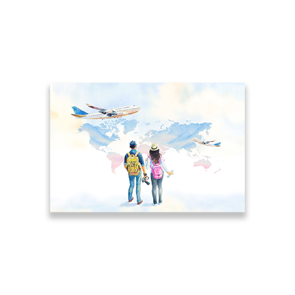 Tourist Couple Painting - Meri Deewar 3 : 2 Horizontal Premium Wall Art Canvas by MeriDeewar
