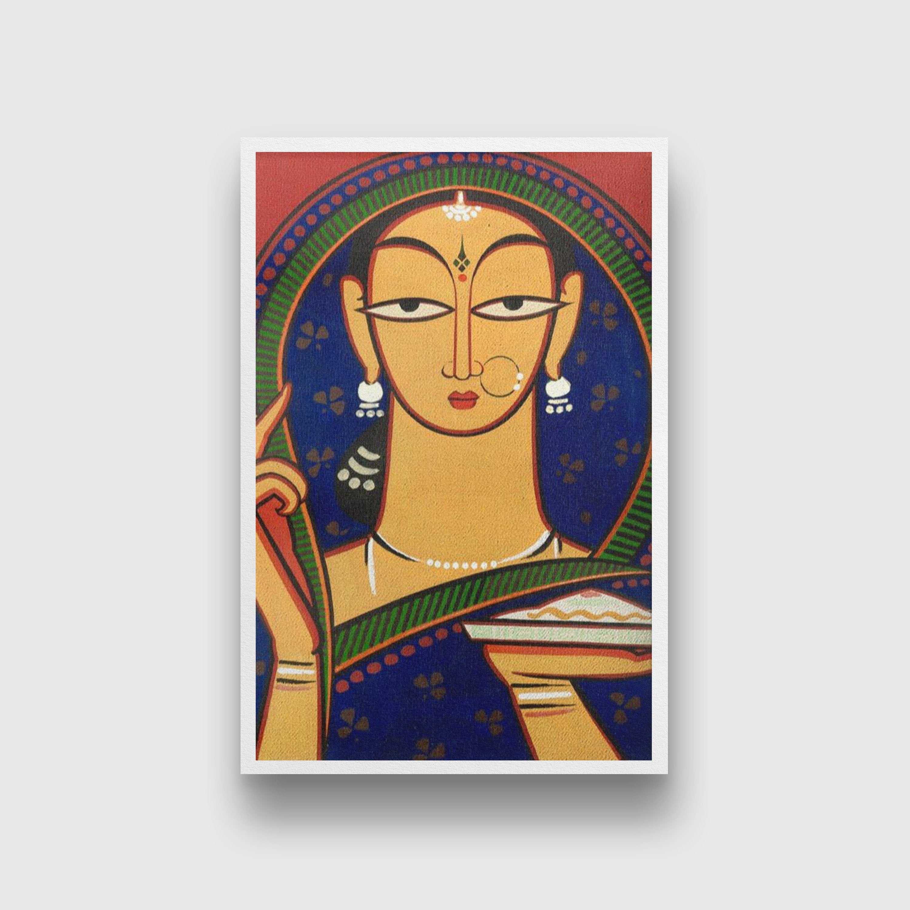 Traditional Lady Painting - Meri Deewar 2 : 3 Vertical Premium Wall Art Canvas by MeriDeewar