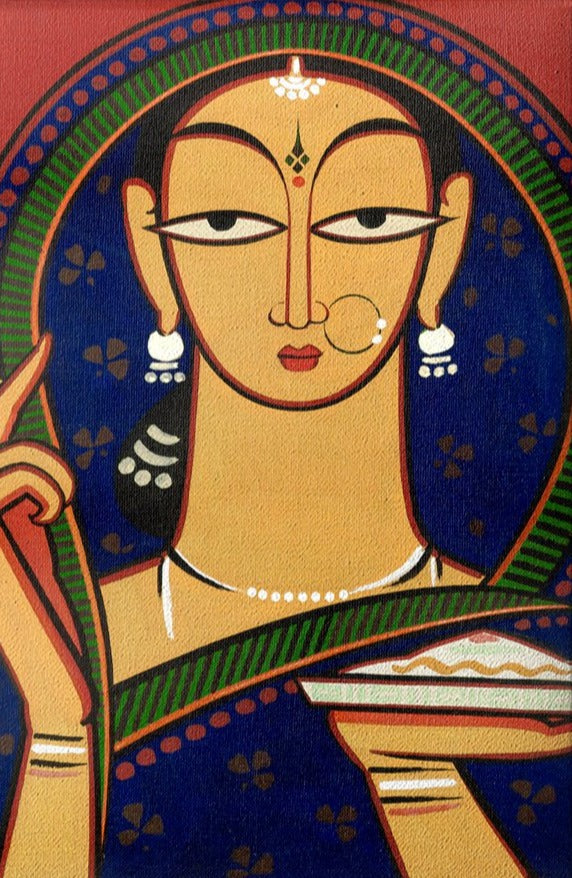 Traditional Lady Painting - Meri Deewar 2 : 3 Vertical Premium Wall Art Canvas by MeriDeewar