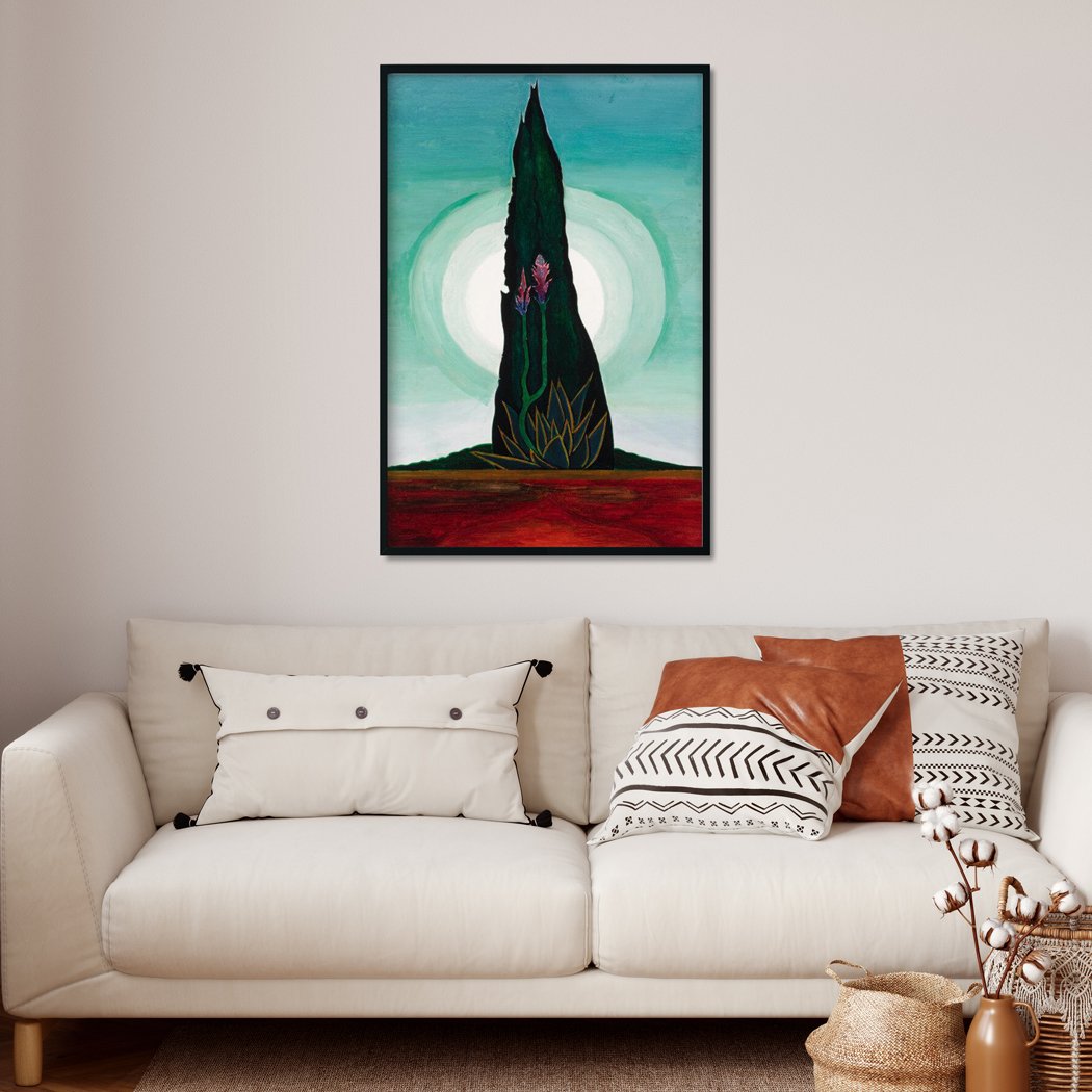 Tree Cactus Moon Painting - Meri Deewar 2 : 3 Vertical Premium Wall Art Canvas by MeriDeewar