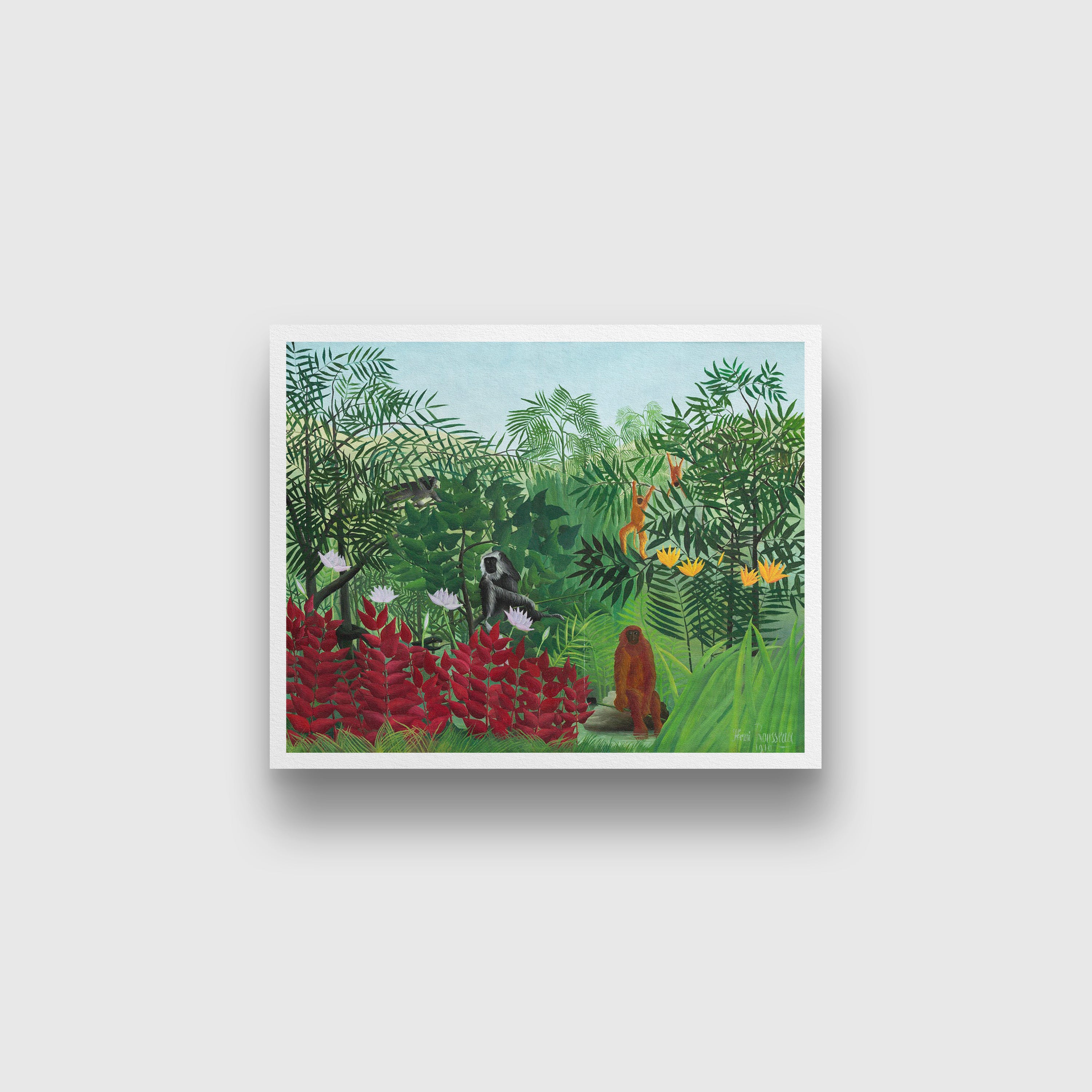 Tropical Forest with Monkeys painting - Meri Deewar 5 : 4 Horizontal Premium Wall Art Canvas by MeriDeewar
