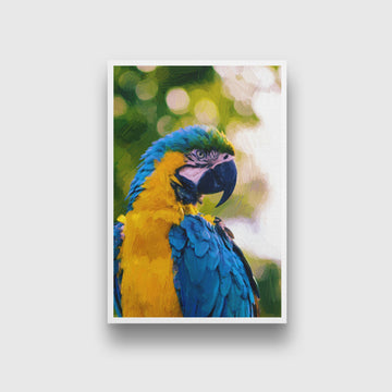 Tropical parrot yellow blue Painting - Meri Deewar 2 : 3 Vertical Premium Wall Art Canvas by MeriDeewar