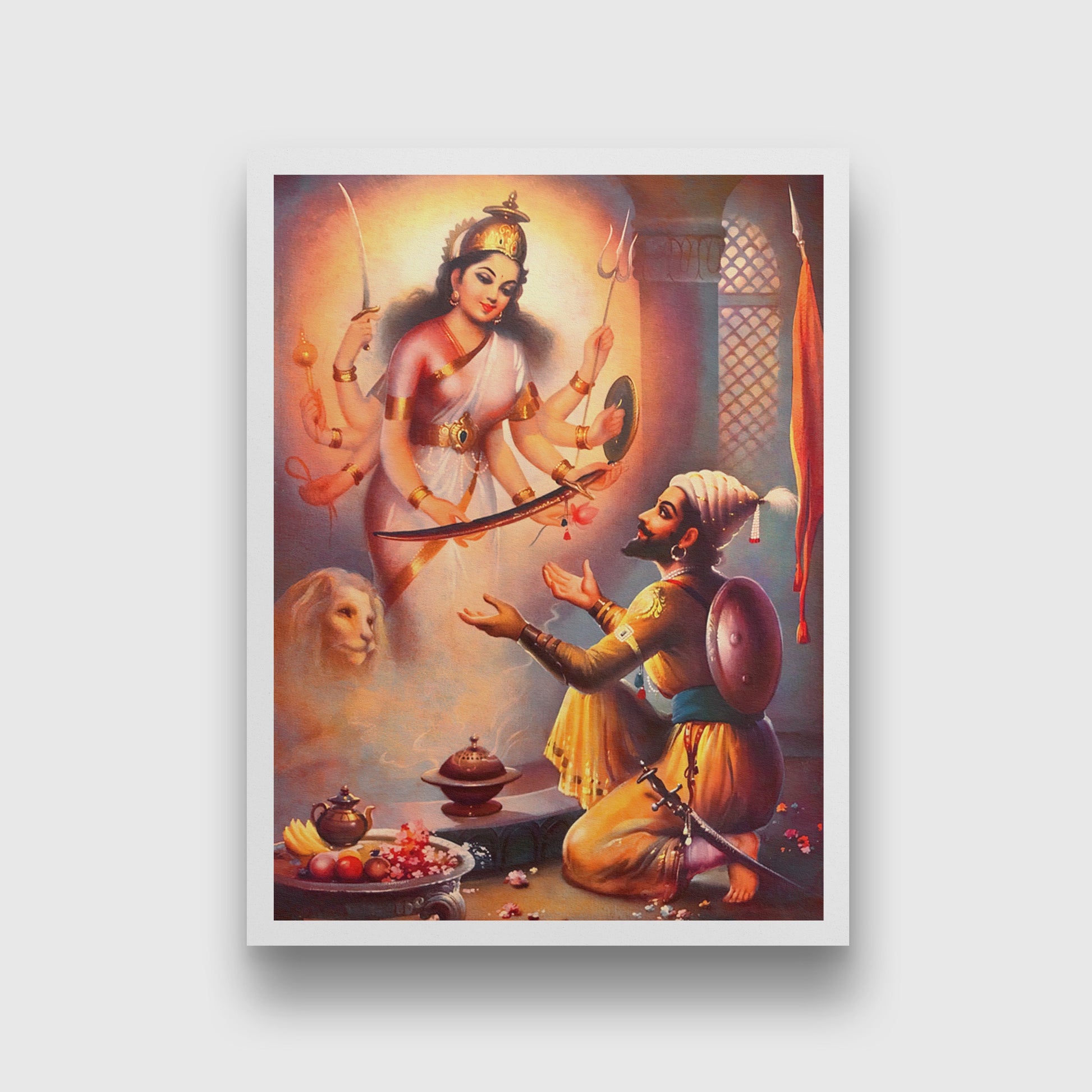 Tulja Bhavi Mata & Shivaji Maharaj - Painting 3 : 4 Vertical Premium Wall Art Canvas by MeriDeewar