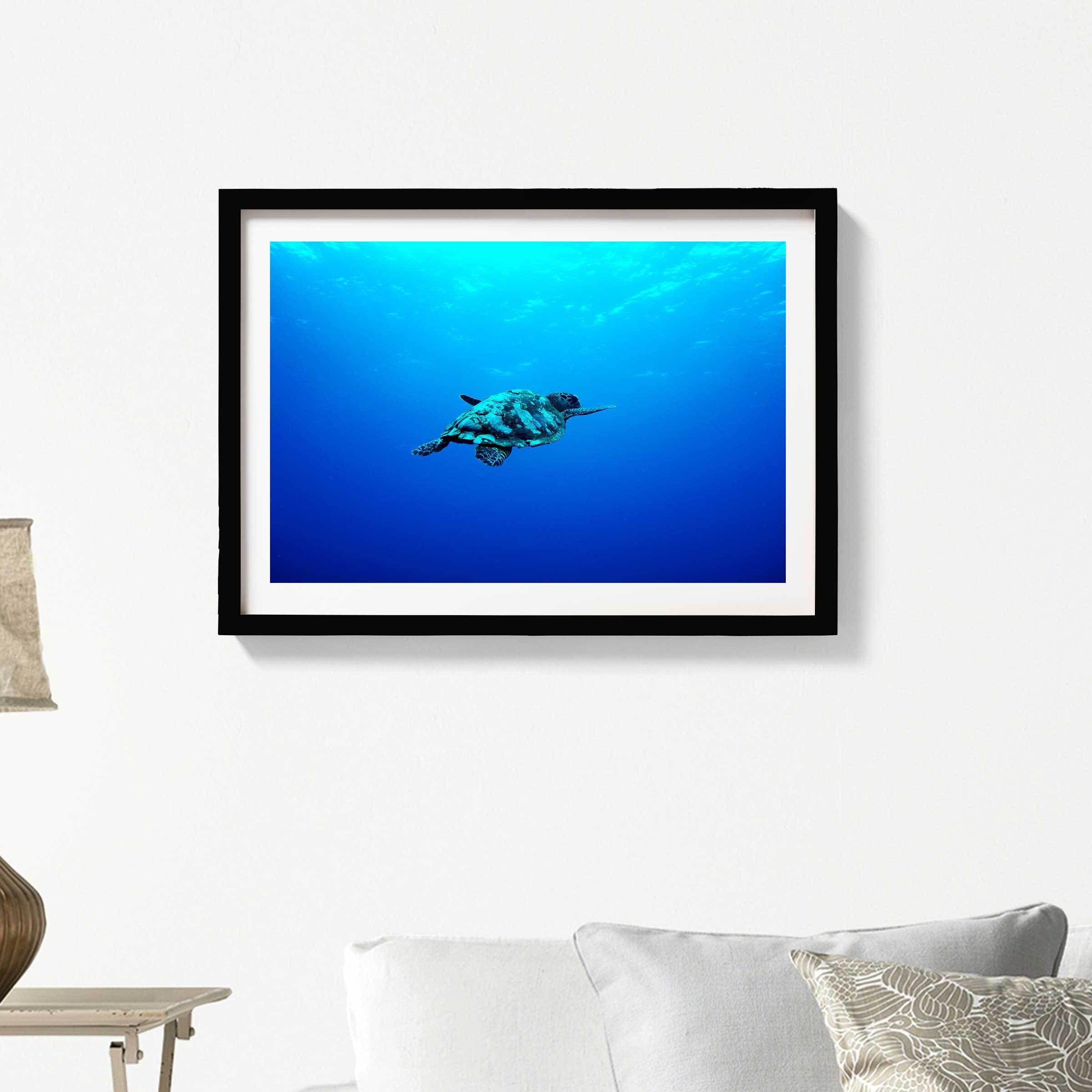 Turtle in the Blue Sea Painting - Meri Deewar 3 : 2 Horizontal Premium Wall Art Canvas by MeriDeewar