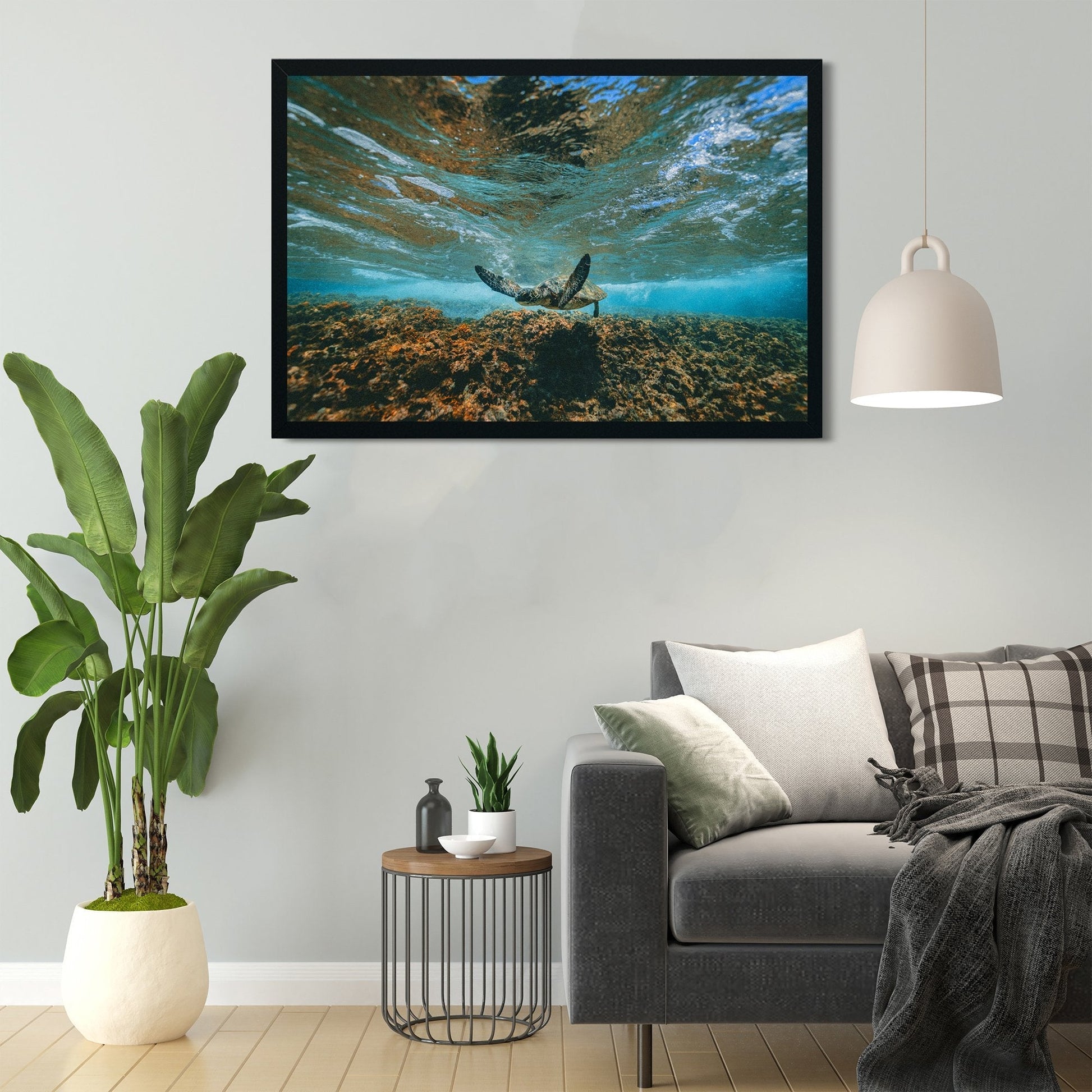 Turtle swimming in the blue painting - Meri Deewar 3 : 2 Horizontal Premium Wall Art Canvas by MeriDeewar