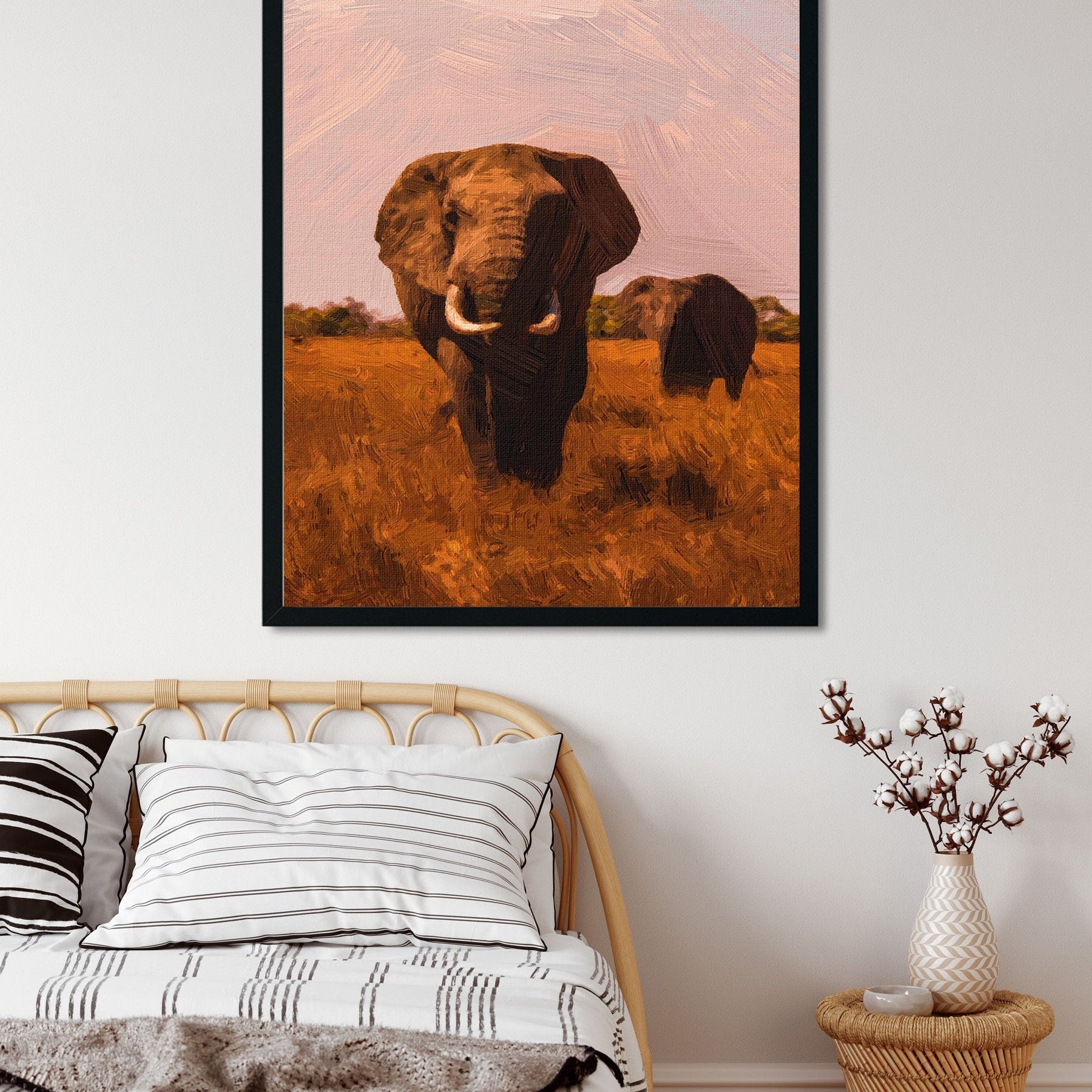 Two African Elephants Painting - Meri Deewar 2 : 3 Vertical Premium Wall Art Canvas by MeriDeewar