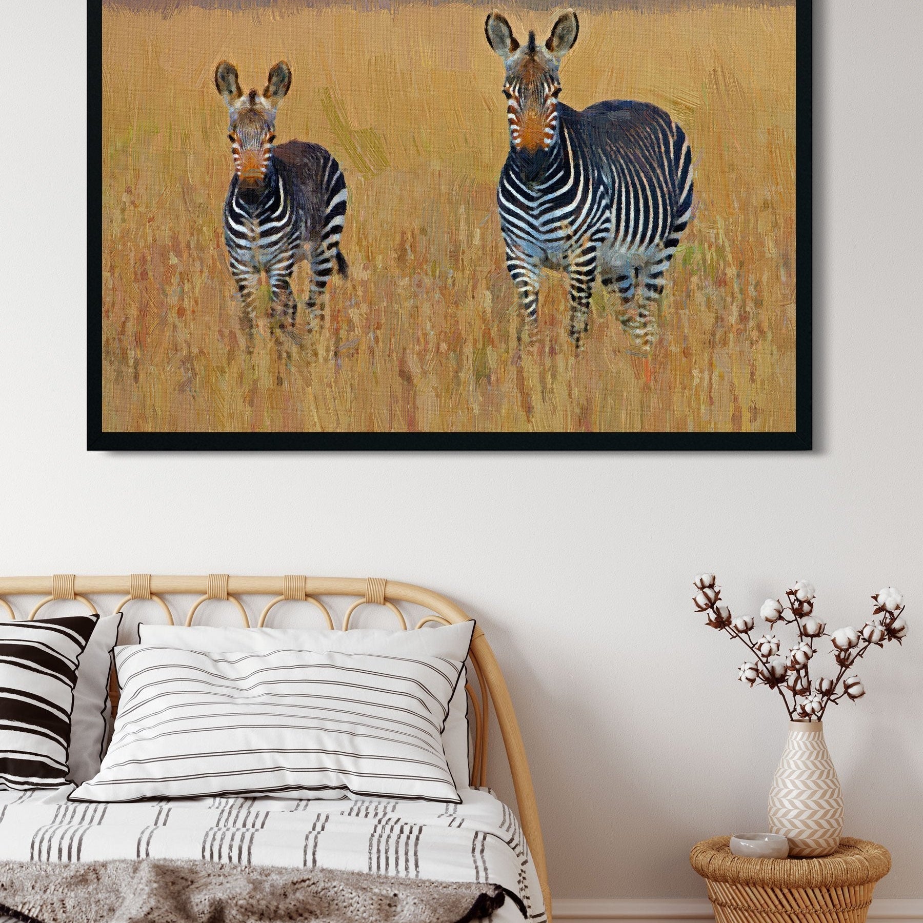 Two burchell's zebras painting - Meri Deewar 3 : 2 Horizontal Premium Wall Art Canvas by MeriDeewar