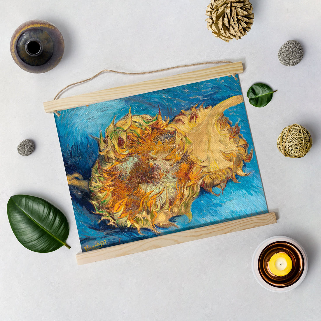 Two Cut Sunflowers By Van Gogh Hanging Canvas Painting - Meri Deewar Hanging Canvas Premium Wall Art Canvas by MeriDeewar