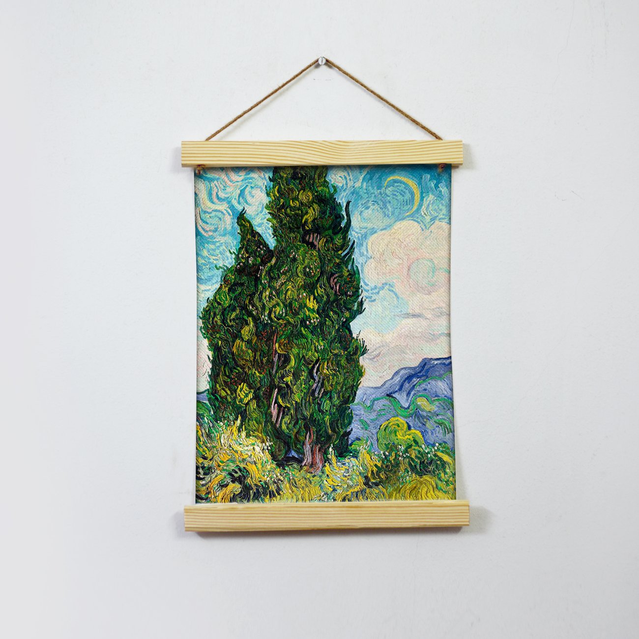 Two Cypresses By Van Gogh Hanging Canvas Painting - Meri Deewar Hanging Canvas Premium Wall Art Canvas by MeriDeewar