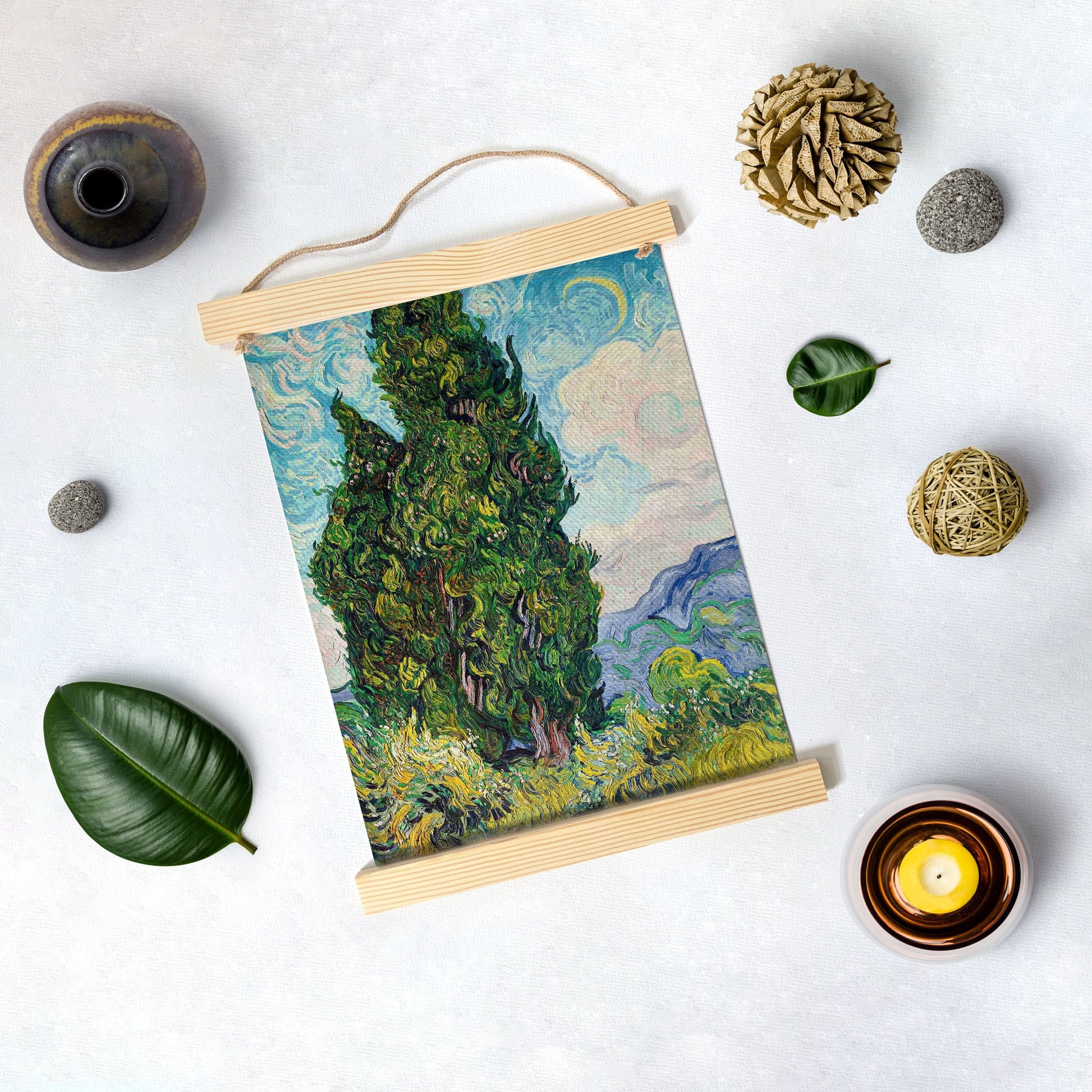 Two Cypresses By Van Gogh Hanging Canvas Painting - Meri Deewar Hanging Canvas Premium Wall Art Canvas by MeriDeewar
