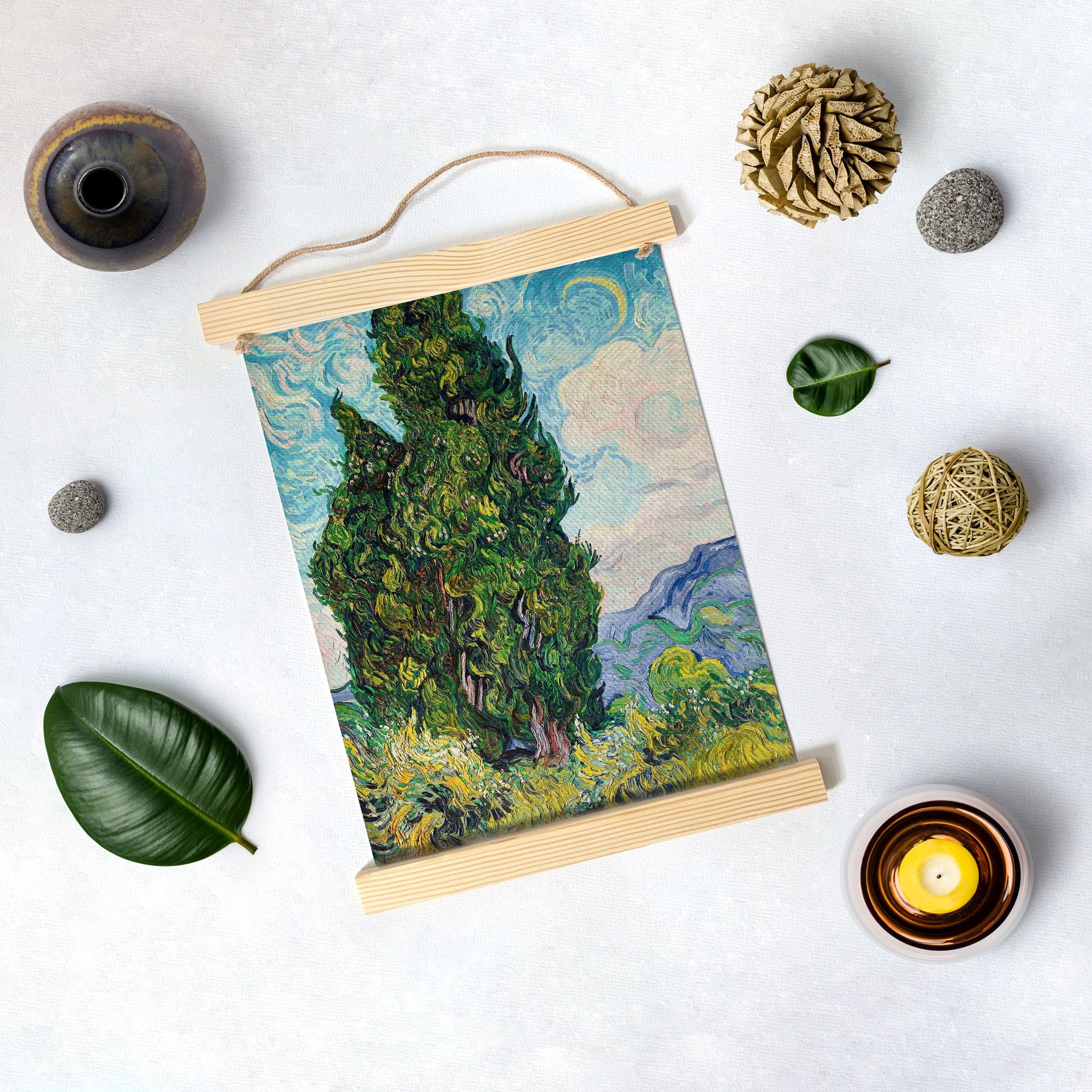 Two Cypresses By Van Gogh Hanging Canvas Painting - Meri Deewar Hanging Canvas Premium Wall Art Canvas by MeriDeewar