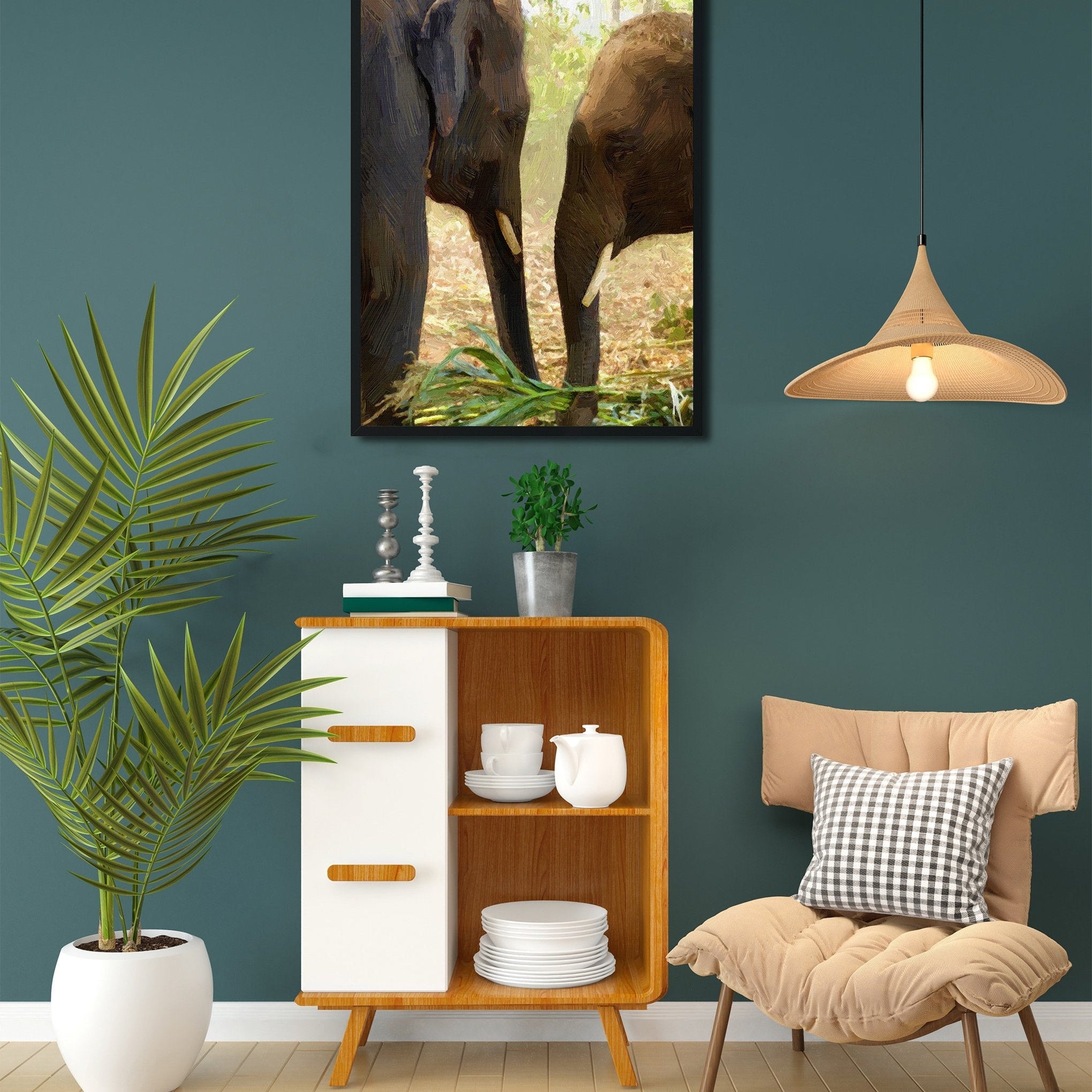 Two elephants, mother and her young calf Painting - Meri Deewar 4 :5 Vertical Premium Wall Art Canvas by MeriDeewar