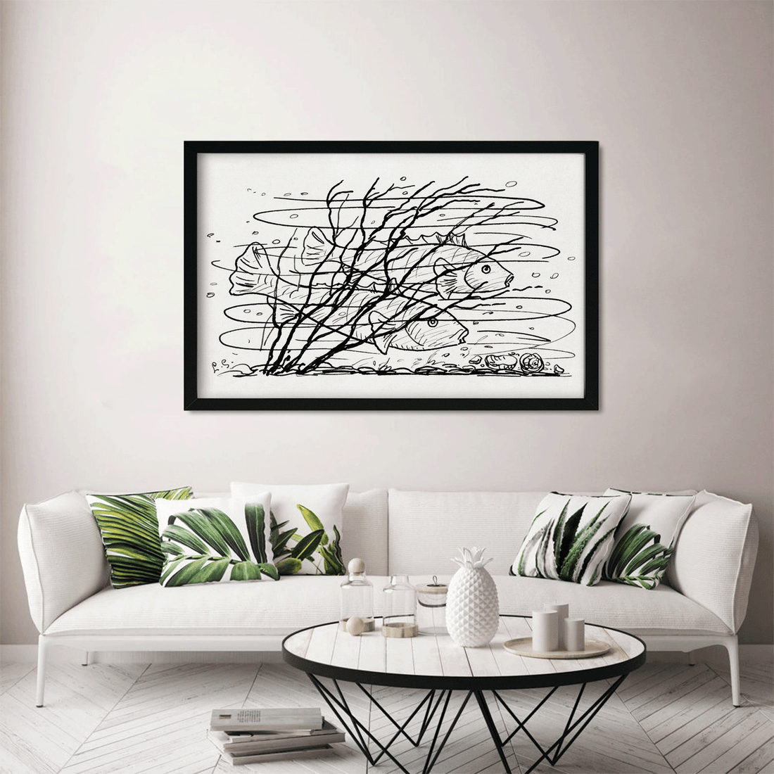 Two fish in the water Painting 2 : 1 Horizontal Premium Wall Art Canvas by MeriDeewar