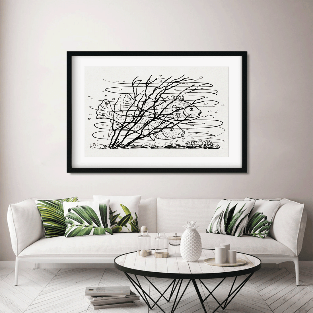Two fish in the water Painting 2 : 1 Horizontal Premium Wall Art Canvas by MeriDeewar