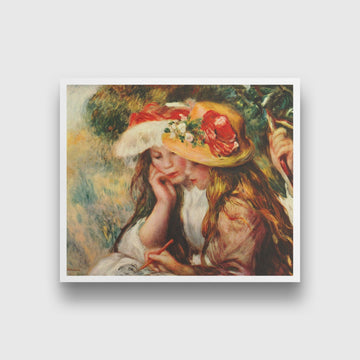 Two Girls Drawing Painting - Meri Deewar 6 : 5 Horizontal Premium Wall Art Canvas by MeriDeewar