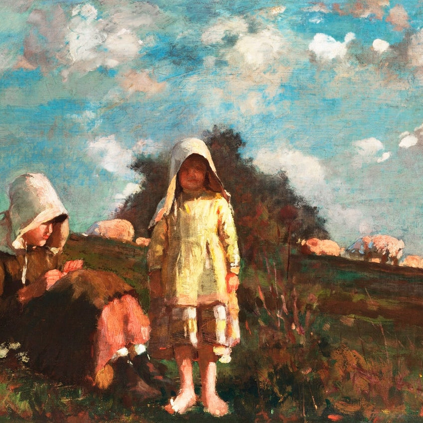 Two Girls with Sunbonnets In a Field painting - Meri Deewar 3 : 2 Horizontal Premium Wall Art Canvas by MeriDeewar