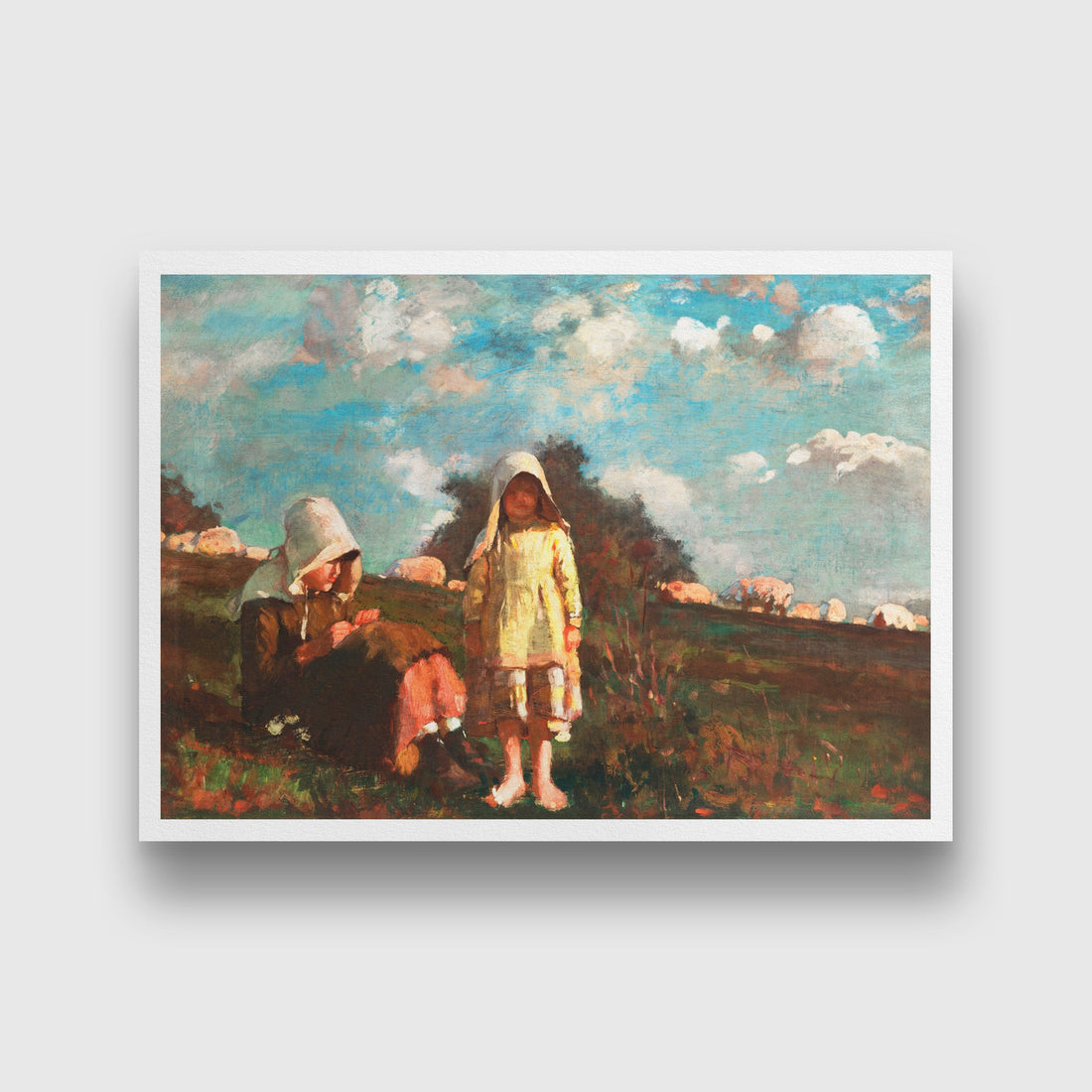 Two Girls with Sunbonnets In a Field painting - Meri Deewar 3 : 2 Horizontal Premium Wall Art Canvas by MeriDeewar