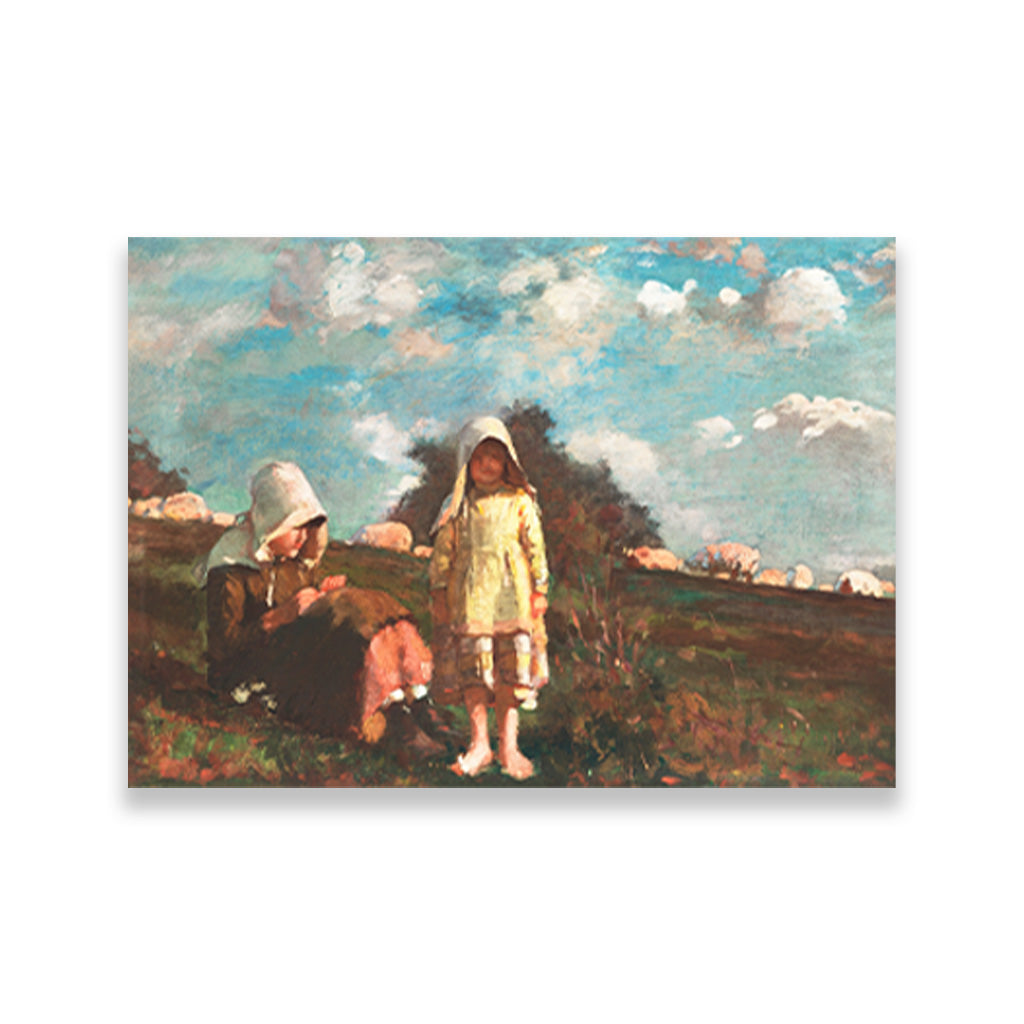 Two Girls with Sunbonnets In a Field painting - Meri Deewar 3 : 2 Horizontal Premium Wall Art Canvas by MeriDeewar