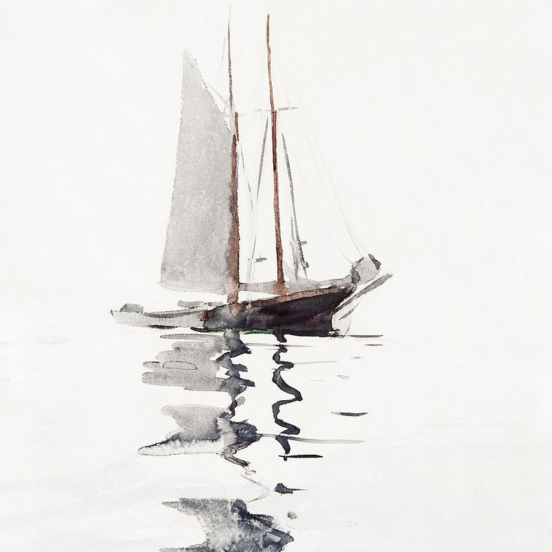 Two–masted Schooner with Dory painting - Meri Deewar 2 : 3 Vertical Premium Wall Art Canvas by MeriDeewar